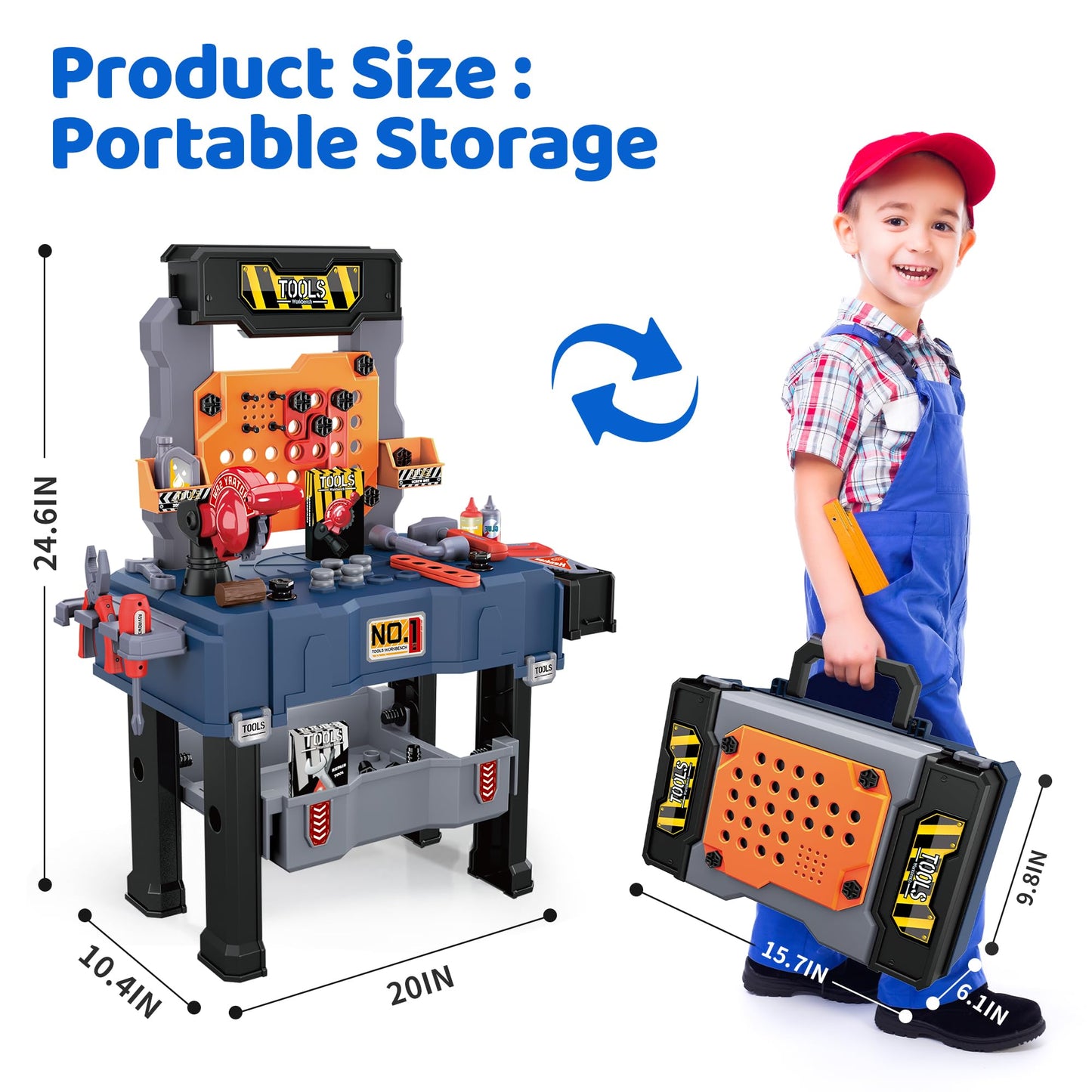 Honeystar Kids Tool Bench – 65-Piece Power Tools Workshop Toy (Ages 3-8, Navy Blue)