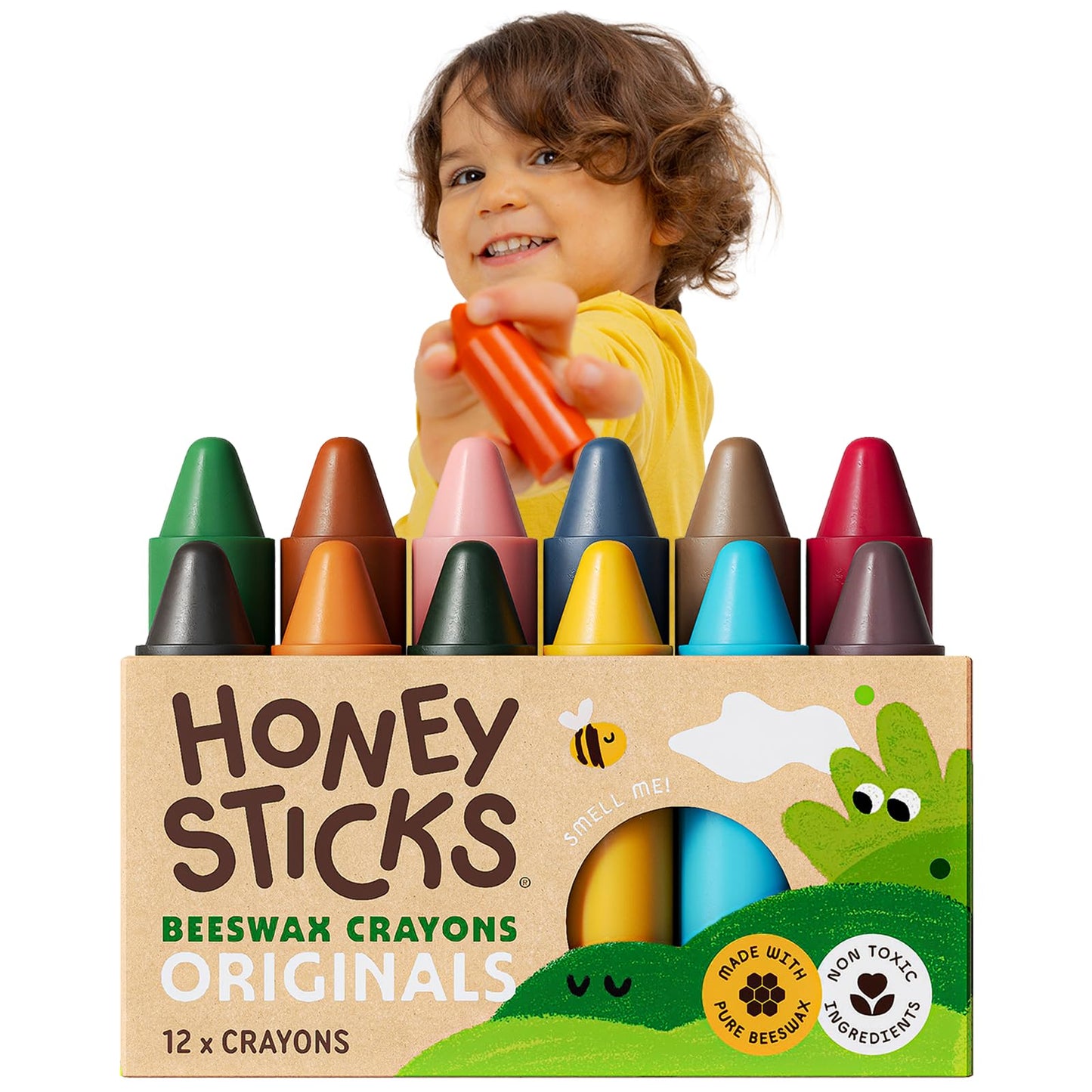 Honeysticks 100% Pure Beeswax Crayons (12 Pack) – Non-Toxic, Handmade in New Zealand for Toddlers