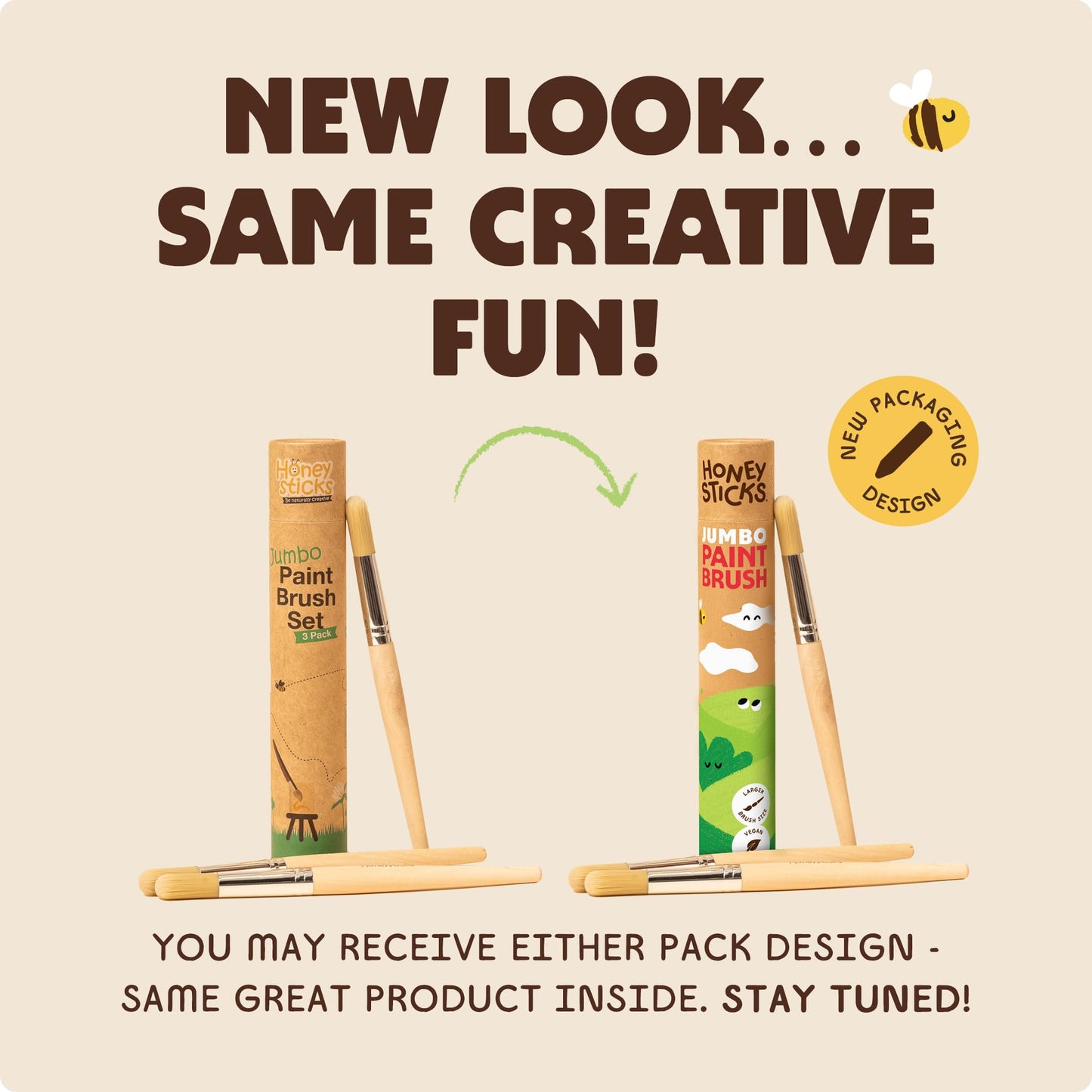 Honeysticks Jumbo Paint Brush Set (3 Pack) – Easy-Grip, Vegan & Kid-Safe