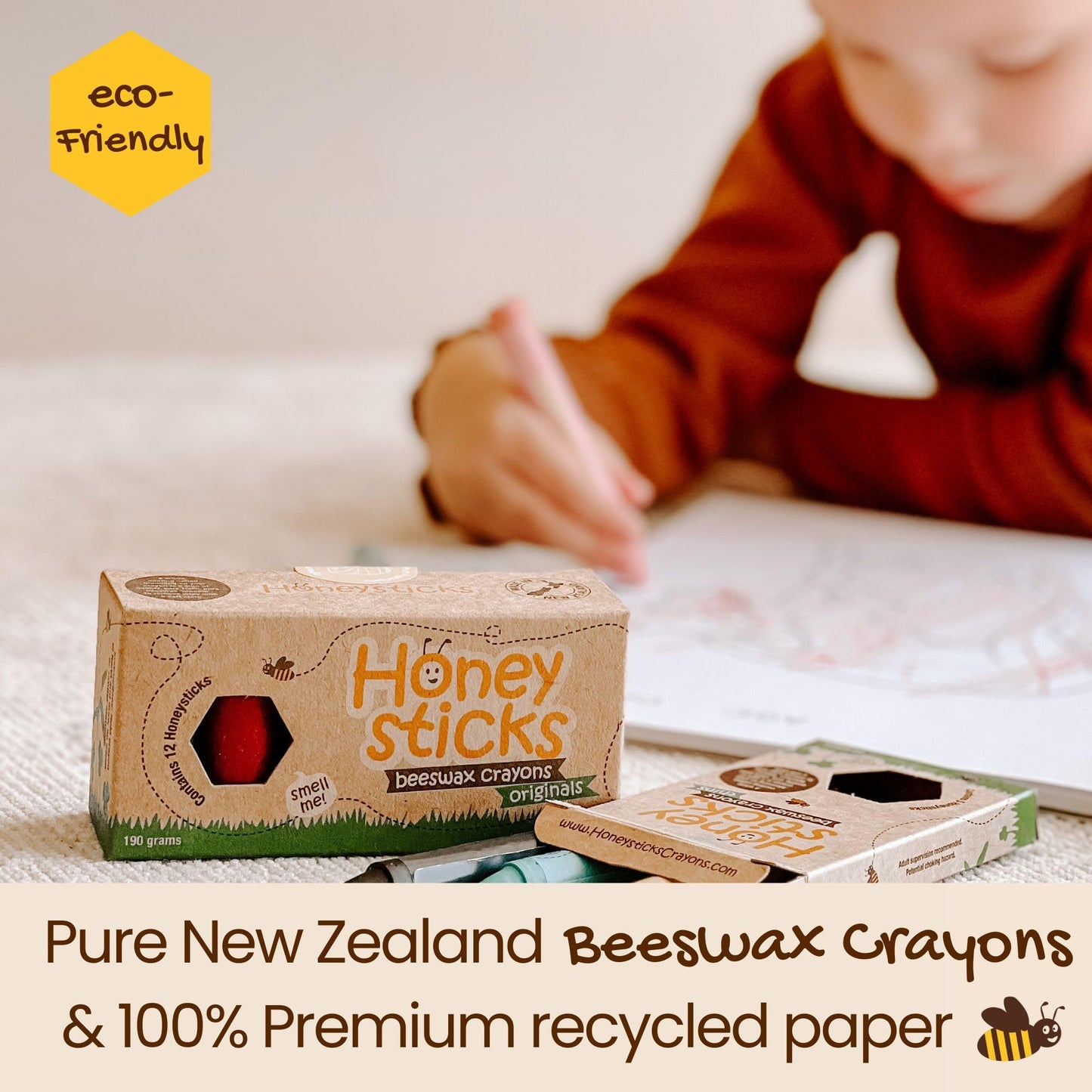 Honeysticks 100% Pure Beeswax Crayons – Non-Toxic, Handmade NZ (12-Pack + 40-Page Book)