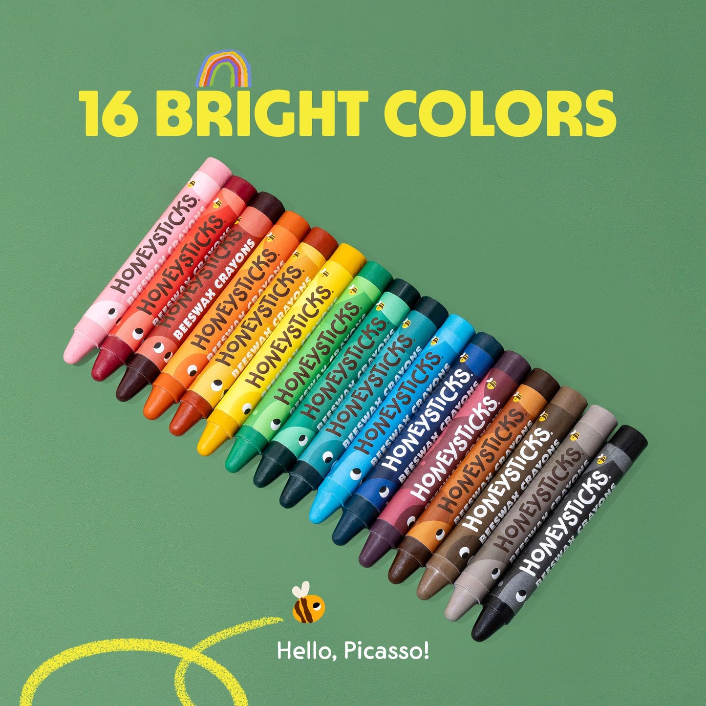 Honeysticks Jumbo Crayons (16 Pack) – 100% Beeswax, Non-Toxic, Large Easy-Grip