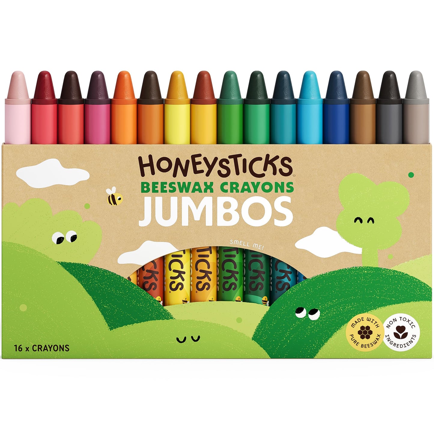 Honeysticks Jumbo Crayons (16 Pack) – 100% Beeswax, Non-Toxic, Large Easy-Grip