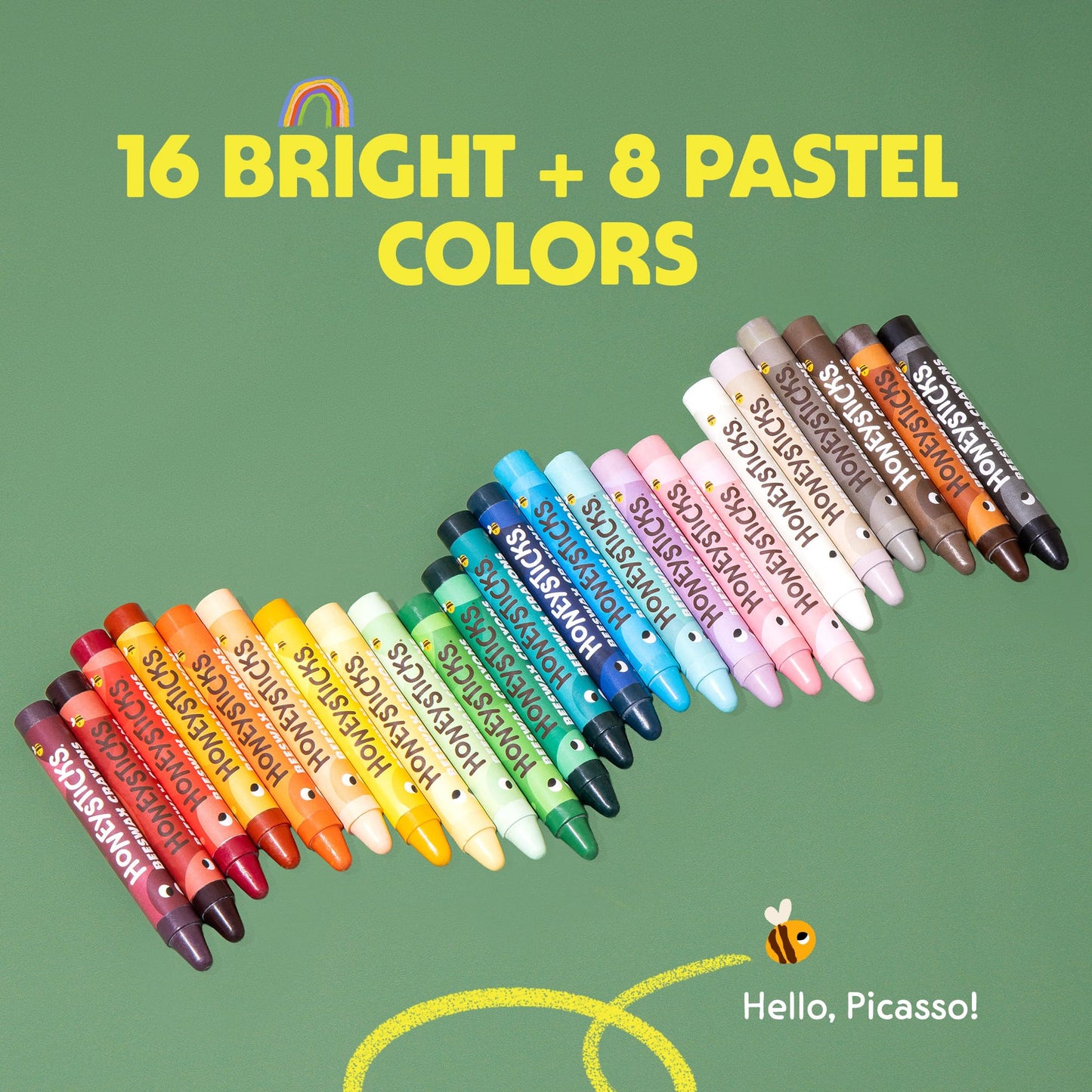 Honeysticks Jumbo Crayons (24 Pack) – Pure Beeswax, Non-Toxic Colors, Large Easy-Hold Crayons for Kids 3–8