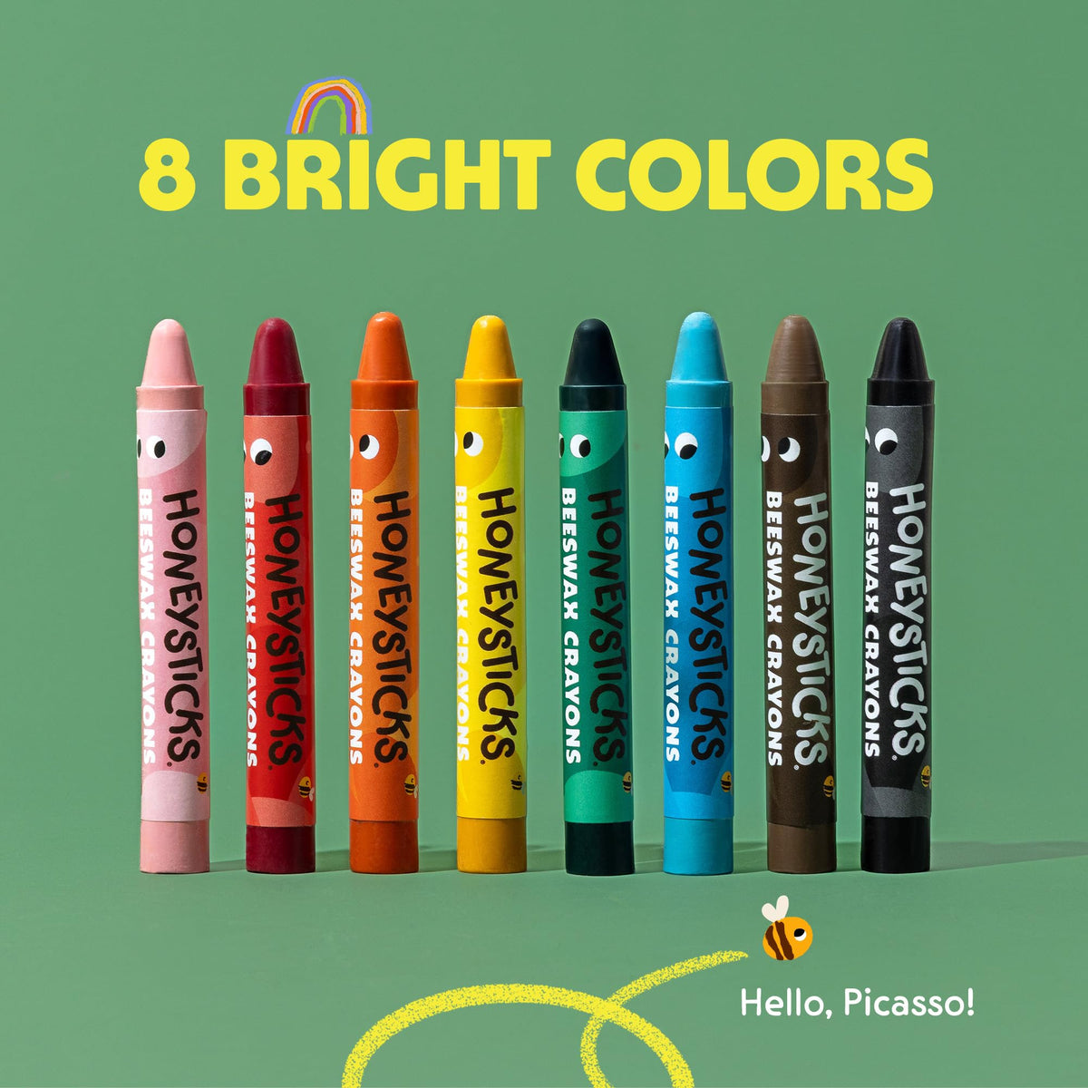 Honeysticks Jumbo Crayons (8 Pack) – Non-Toxic Beeswax, 8 Bright Colors, Easy-Grip