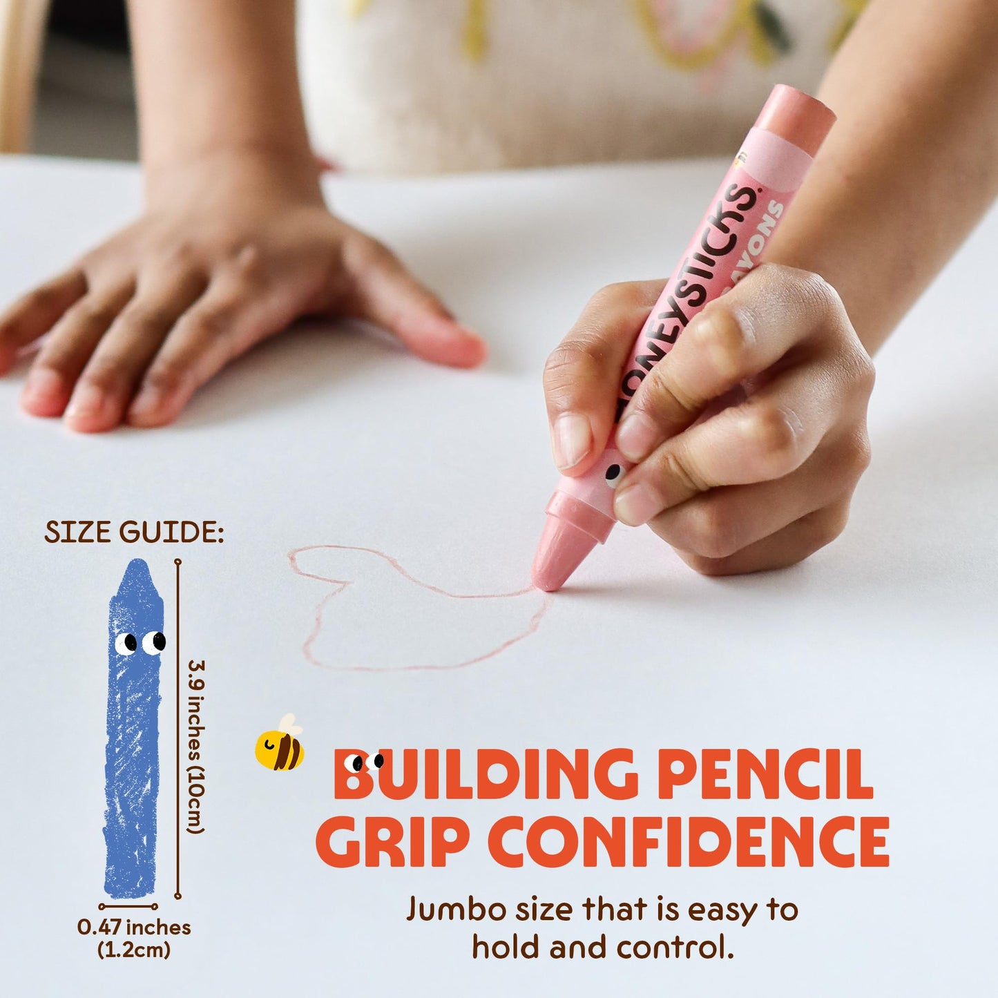 Honeysticks Jumbo Crayons (24 Pack) – Pure Beeswax, Non-Toxic Colors, Large Easy-Hold Crayons for Kids 3–8