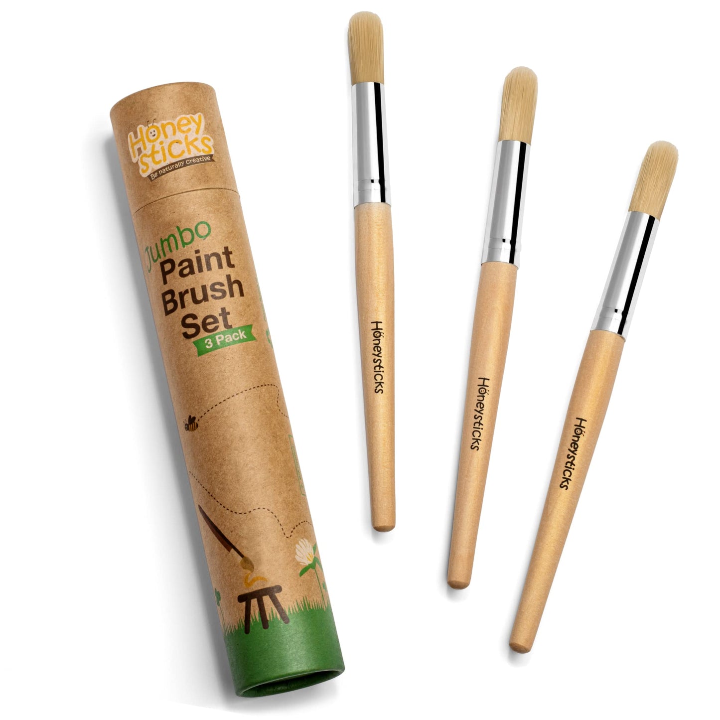 Honeysticks Jumbo Paint Brush Set (3 Pack) – Easy-Grip, Vegan & Kid-Safe