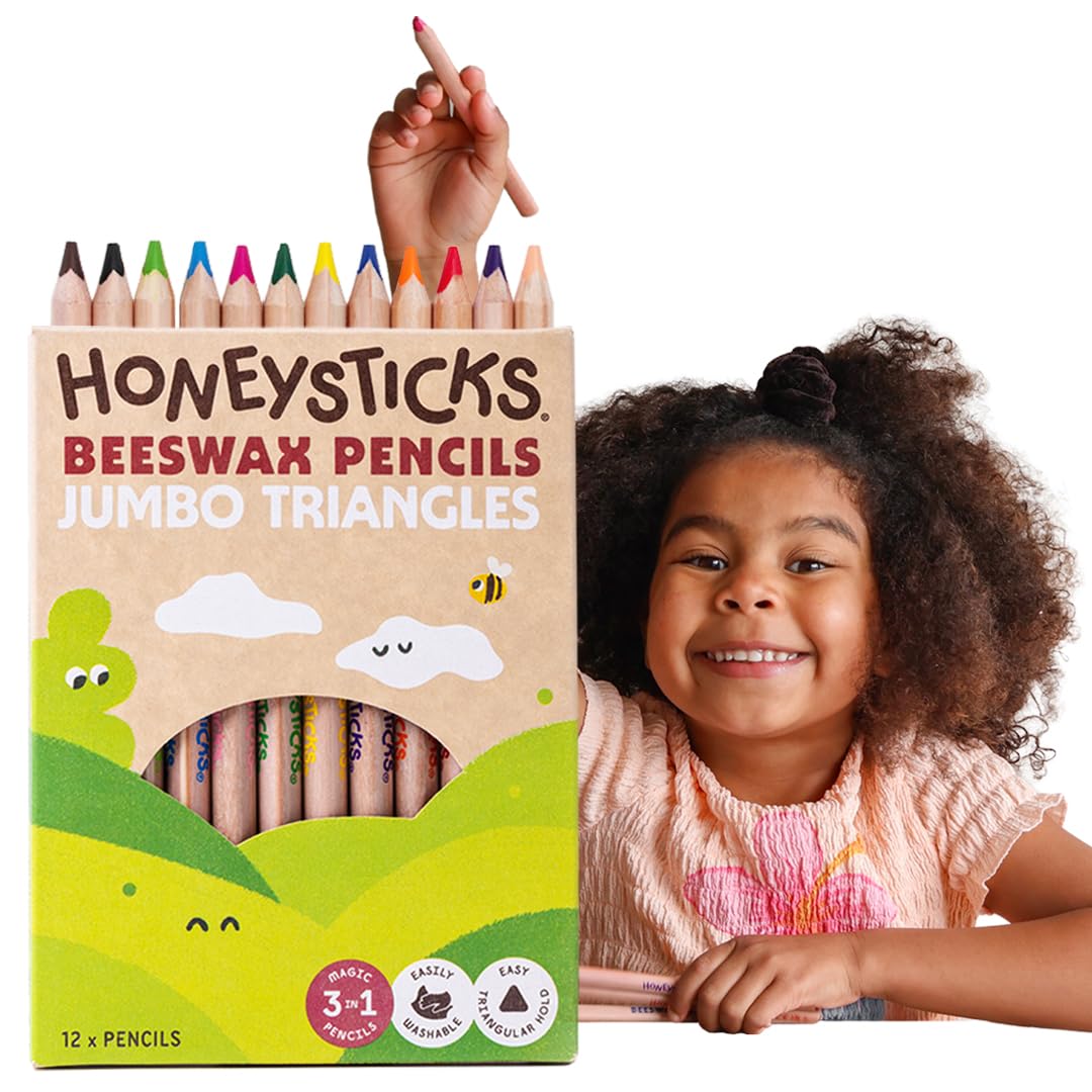 Honeysticks Jumbo Triangle Pencils (12 Pack) – Non-Toxic Beeswax Core