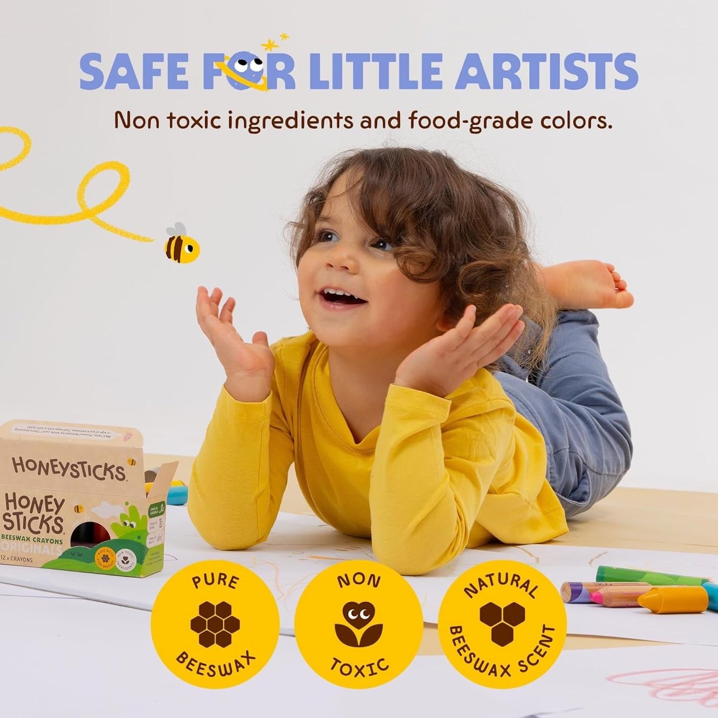 Honeysticks 100% Pure Beeswax Crayons (12 Pack) – Non-Toxic, Handmade in New Zealand for Toddlers