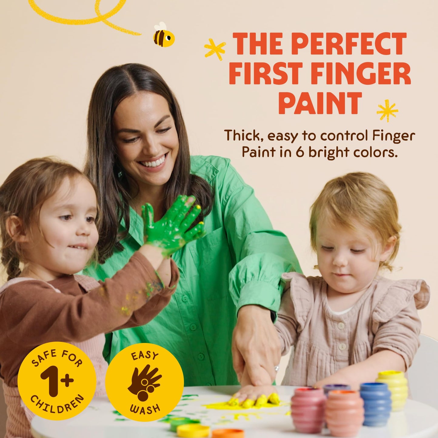 Honeysticks Non-Toxic Finger Paint - 6 Bright Colors, Washable from Skin, Eco-Friendly NZ-Made