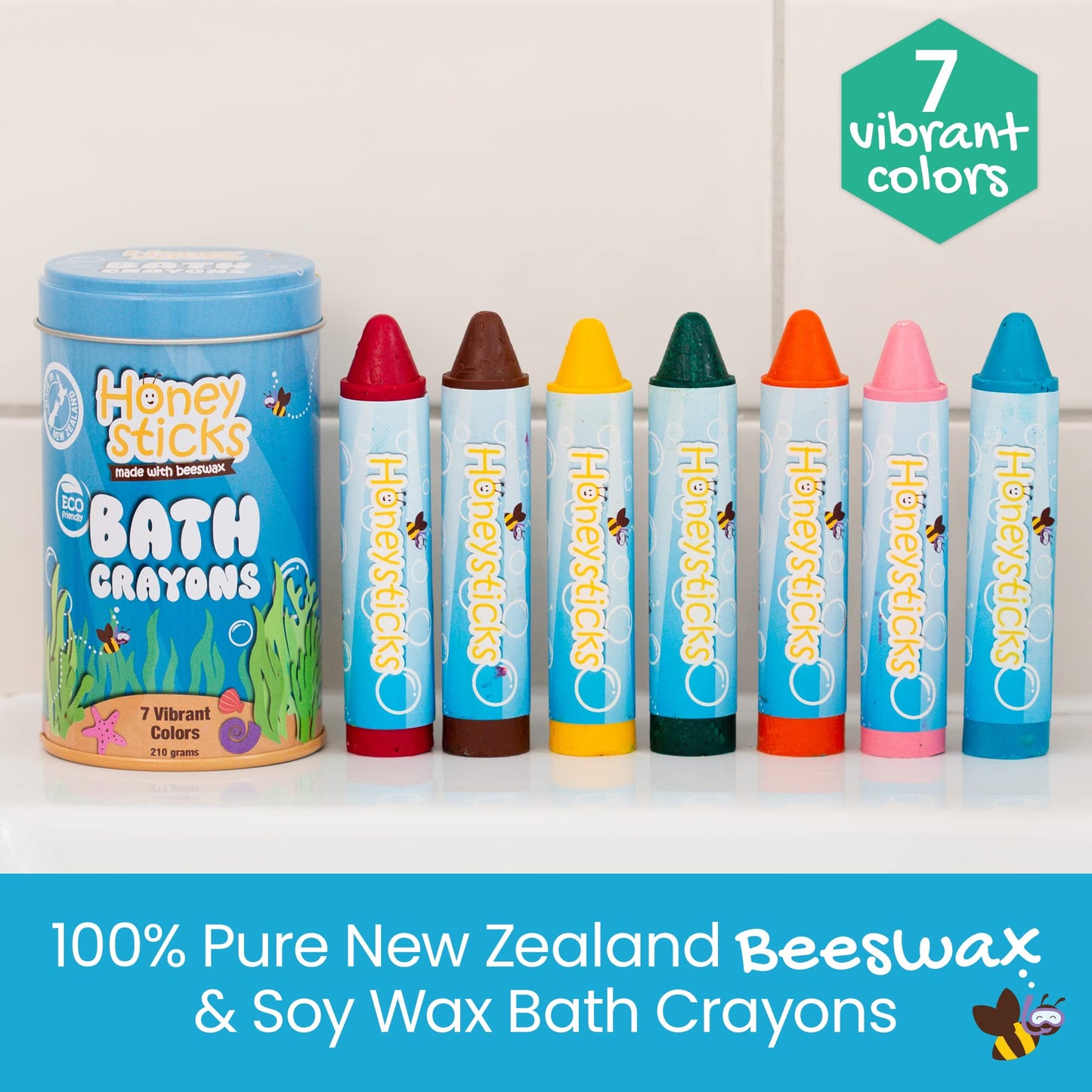 Honeysticks Super Jumbo Bath Crayons – Non-Toxic, Fragrance-Free 7-Pack for Toddlers 1-3 & Kids 4-8