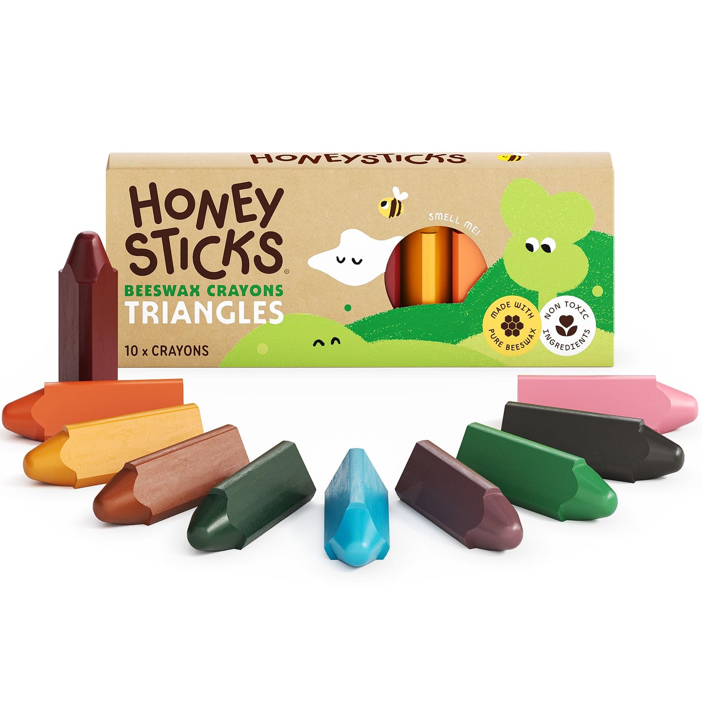 Honeysticks Triangular Crayons (10 Pack) – 100% Beeswax, Non-Toxic, Easy-Grip for Toddlers, Made in New Zealand