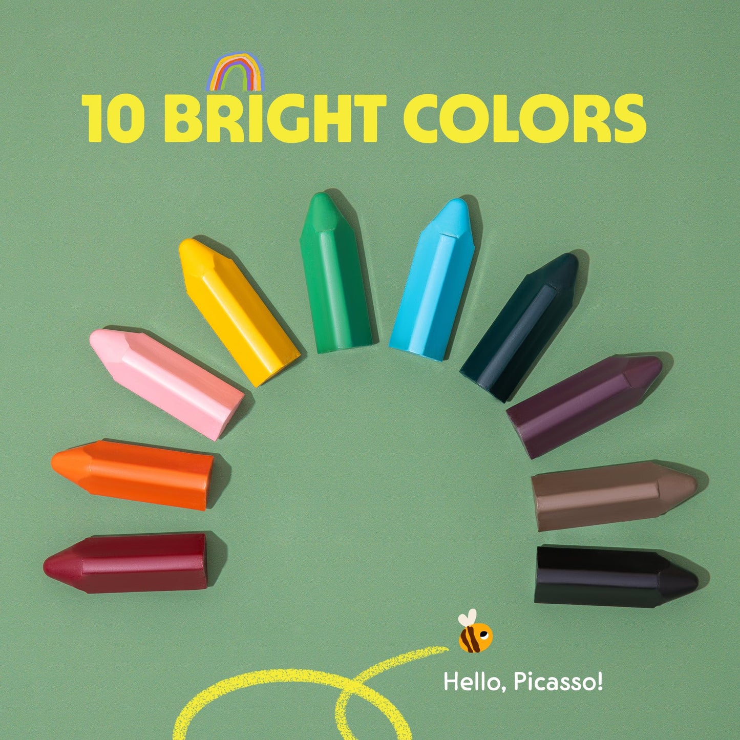 Honeysticks Triangular Crayons (10 Pack) – 100% Beeswax, Non-Toxic, Easy-Grip for Toddlers, Made in New Zealand