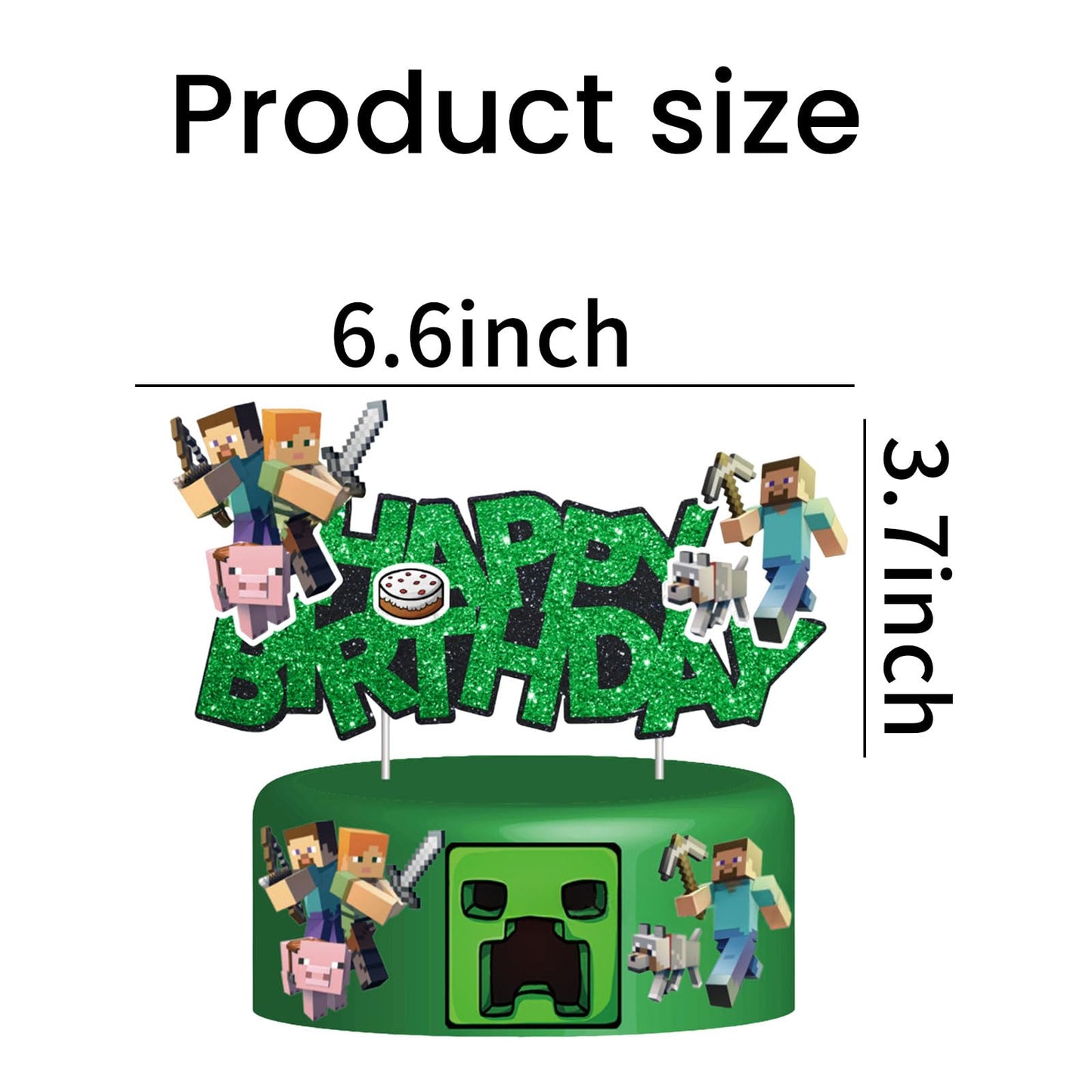 HonFHena Pixel Styled Cake Decorations – Video Game Themed Birthday Topper (Green)