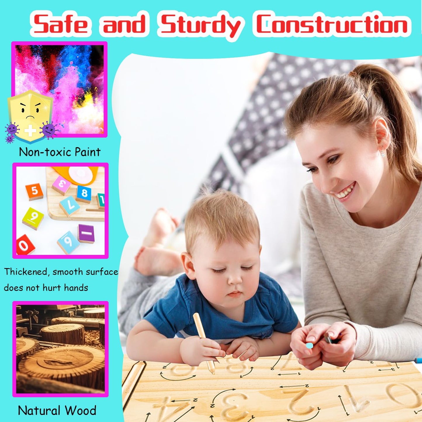 HONGID Montessori Math Toys for 3-5 Year Olds | Counting Board & Blocks