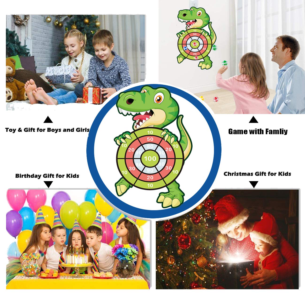 HONGID 30-Inch Dinosaur Dart Board – Indoor & Outdoor Family Fun for Kids 4–12