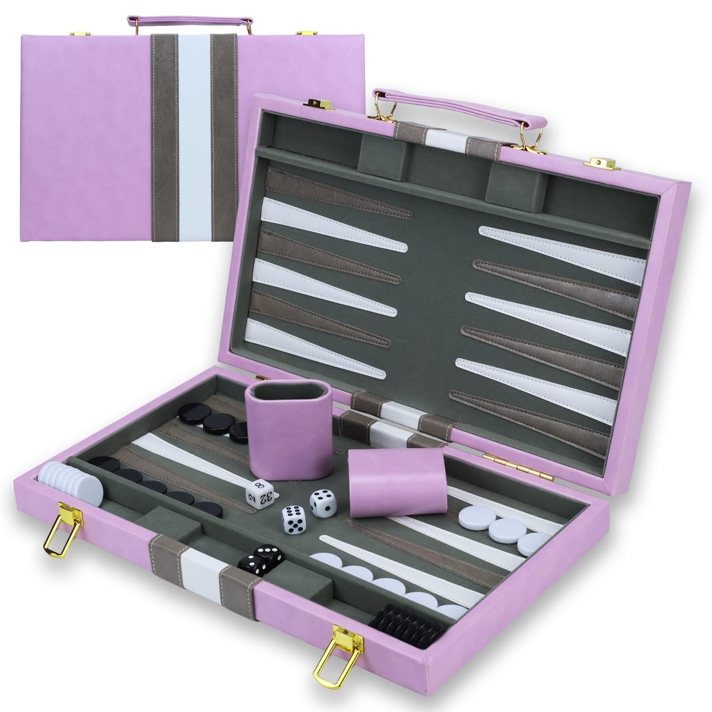 HONGSHUYEE 15-Inch Purple Backgammon Set with Premium Leather Case | Portable Travel Board Game