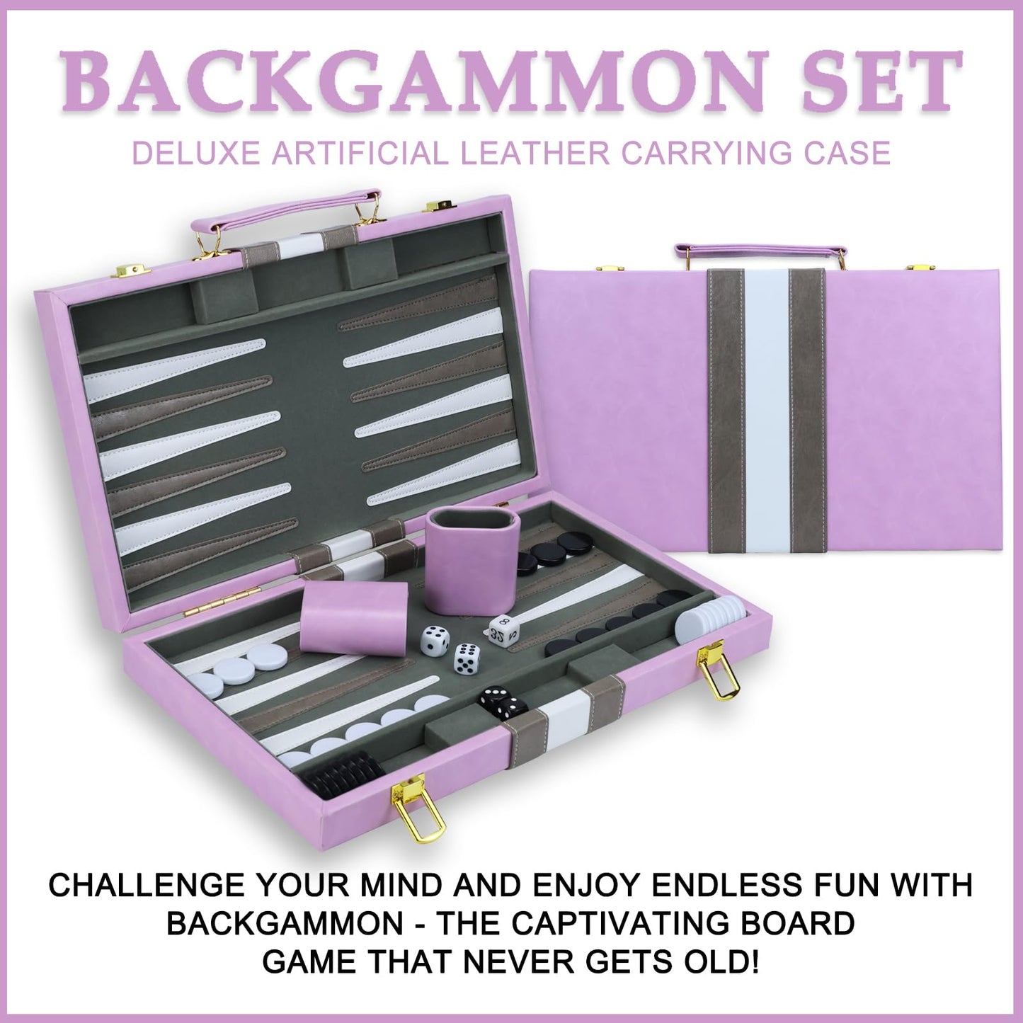 HONGSHUYEE 15-Inch Purple Backgammon Set with Premium Leather Case | Portable Travel Board Game