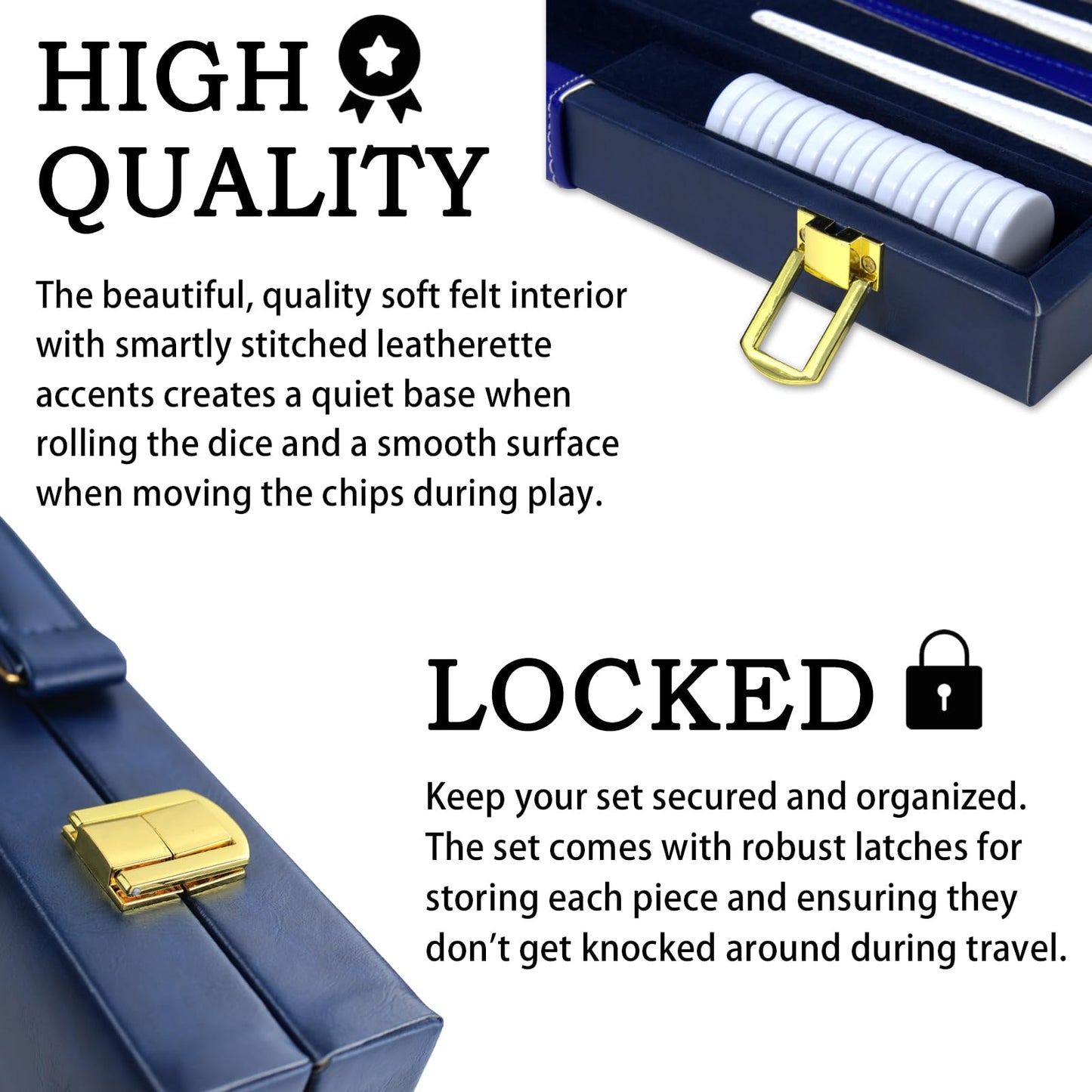 HONGSHUYEE Large Backgammon Set Premium 15-Inch Board PU Leather Case 30 Pieces