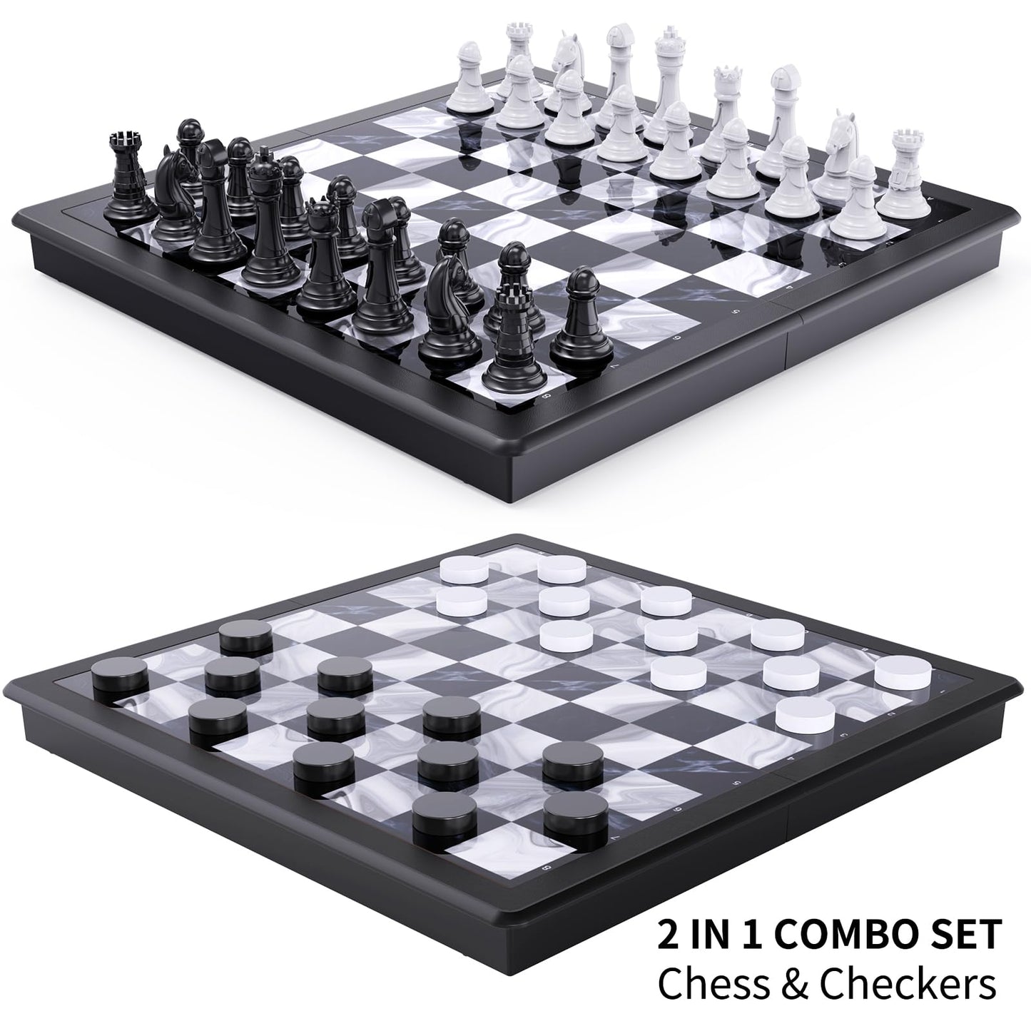 HONGTUO 2-in-1 Chess & Magnetic Checkers Set | Foldable 13-Inch Travel Board