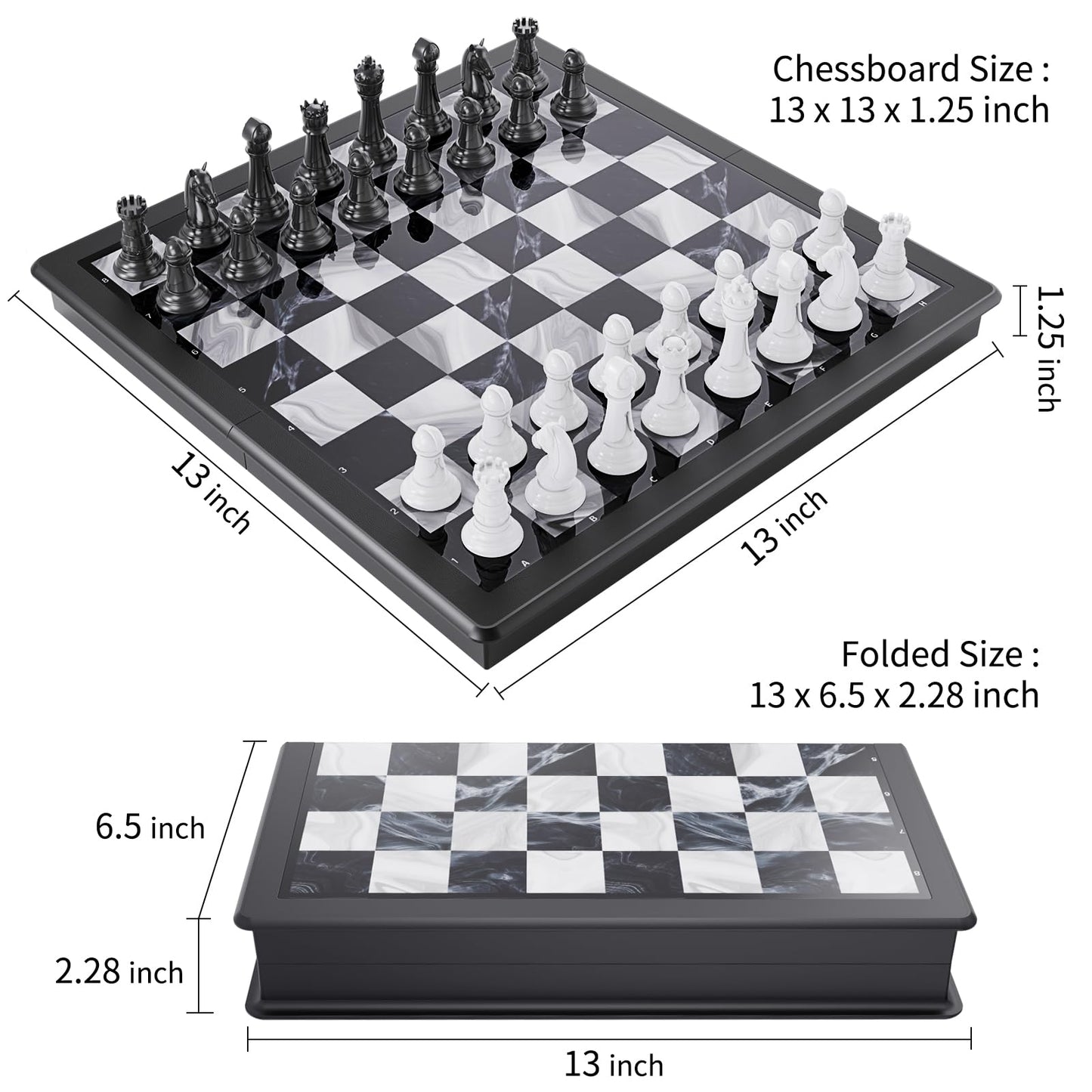 HONGTUO 2-in-1 Chess & Magnetic Checkers Set | Foldable 13-Inch Travel Board