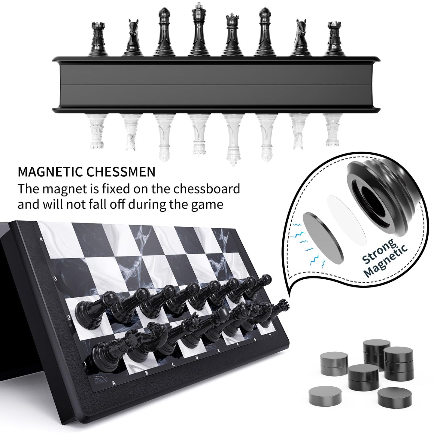 HONGTUO 2-in-1 Chess & Magnetic Checkers Set | Foldable 13-Inch Travel Board