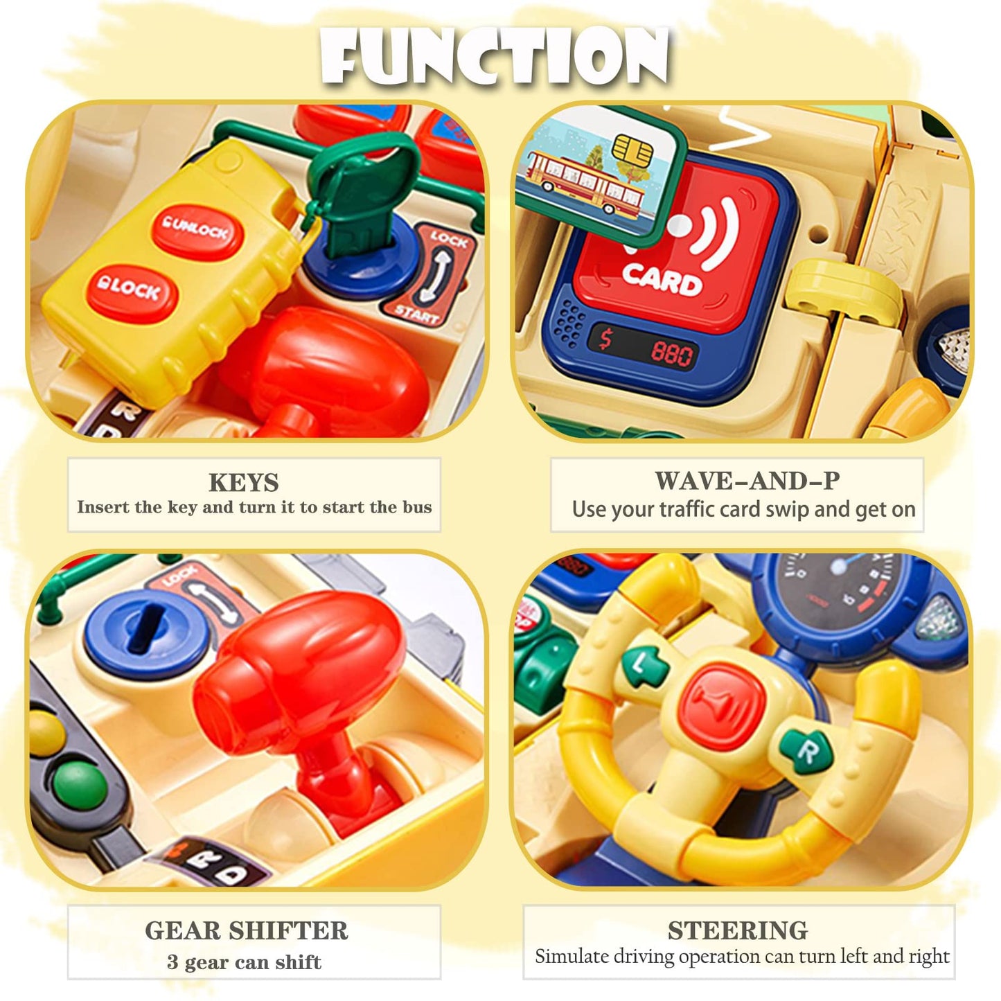HONGTUO School Bus Toy with Sound and Light | Realistic Steering Wheel & Music Education for Toddlers