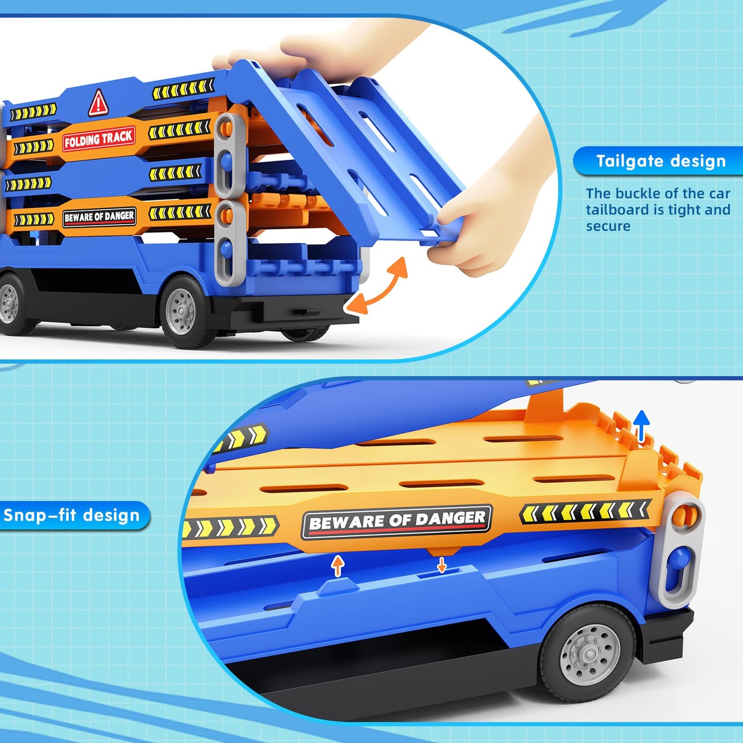 HONGTUO Toddler Truck Track Set with Lights & Sounds – 55-Inch Racing Track & 6 Die-Cast Cars