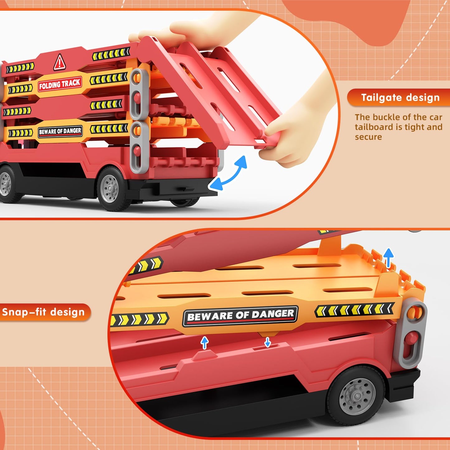 HONGTUO Toy Truck with Foldable 55-Inch Track – 6 Cars, 2-Player Racing