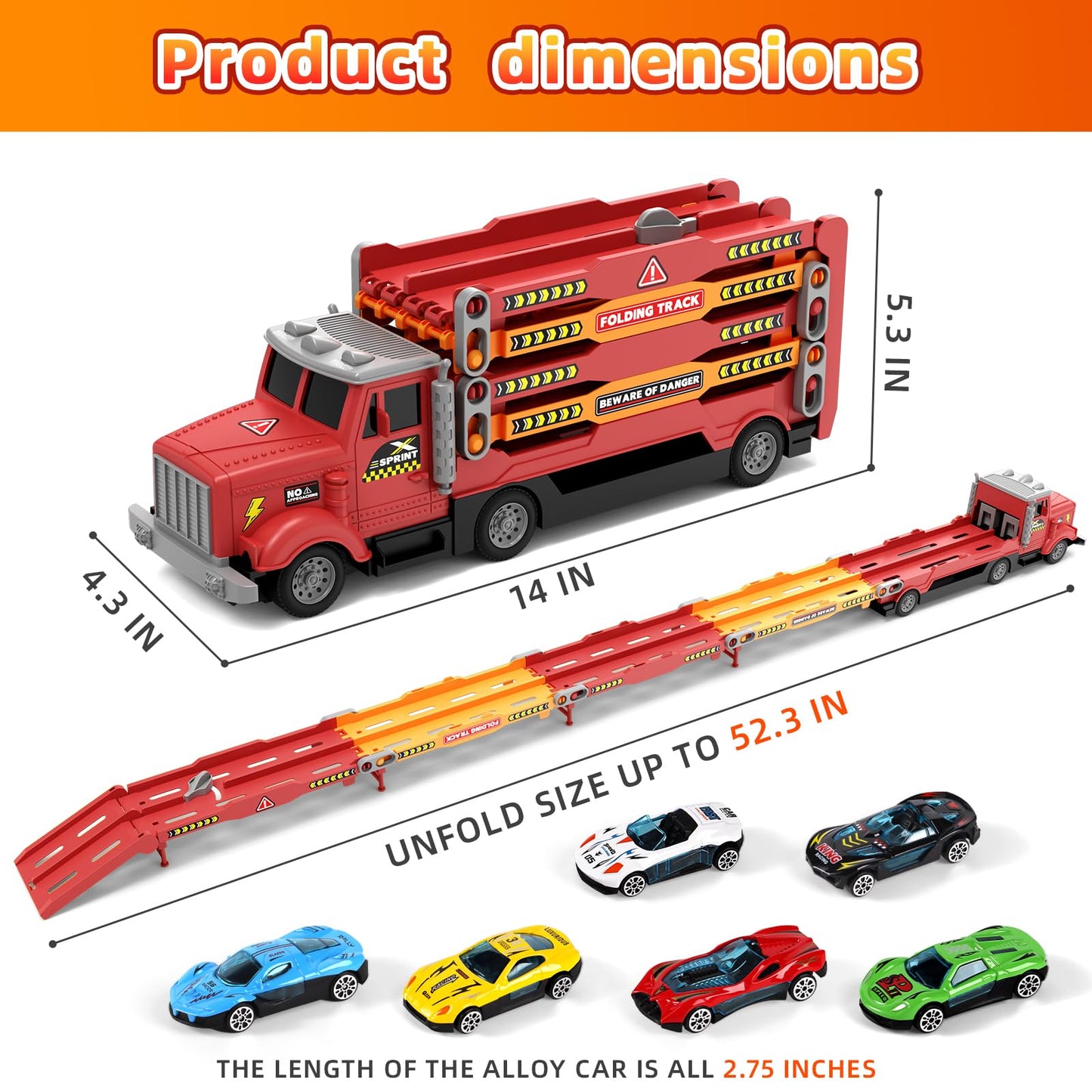 HONGTUO Toy Truck with Foldable 55-Inch Track – 6 Cars, 2-Player Racing