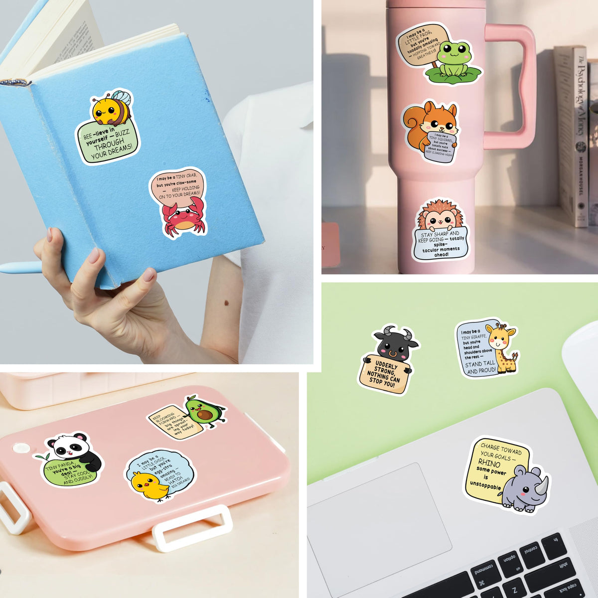 HONHO Inspirational Animal Stickers – Holographic Motivational Buddies for Bottles, Laptops & Phones