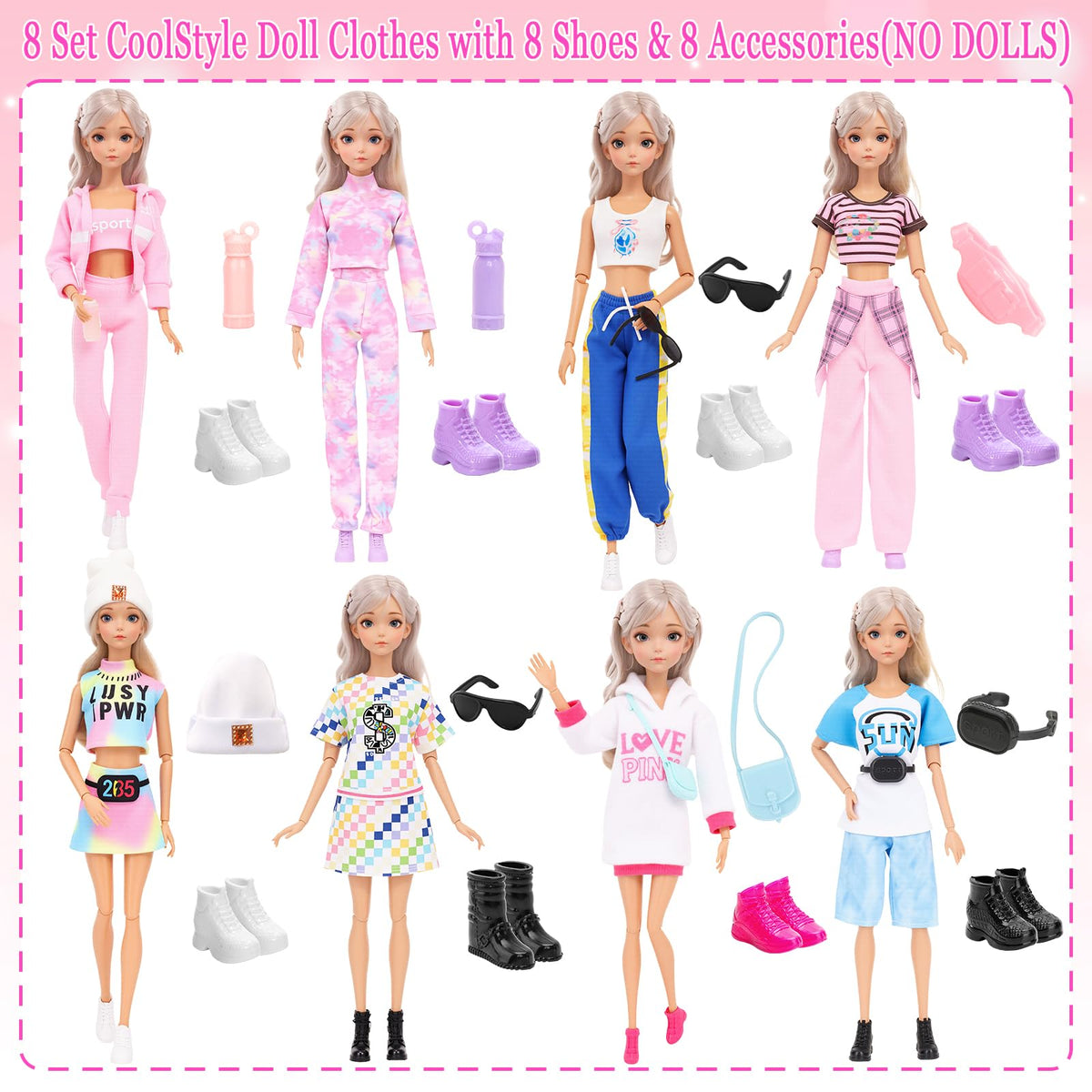 HONLAELLA 24 Pcs Doll Clothes & Accessories Set for 11.5-Inch Dolls – Sport & Street Style
