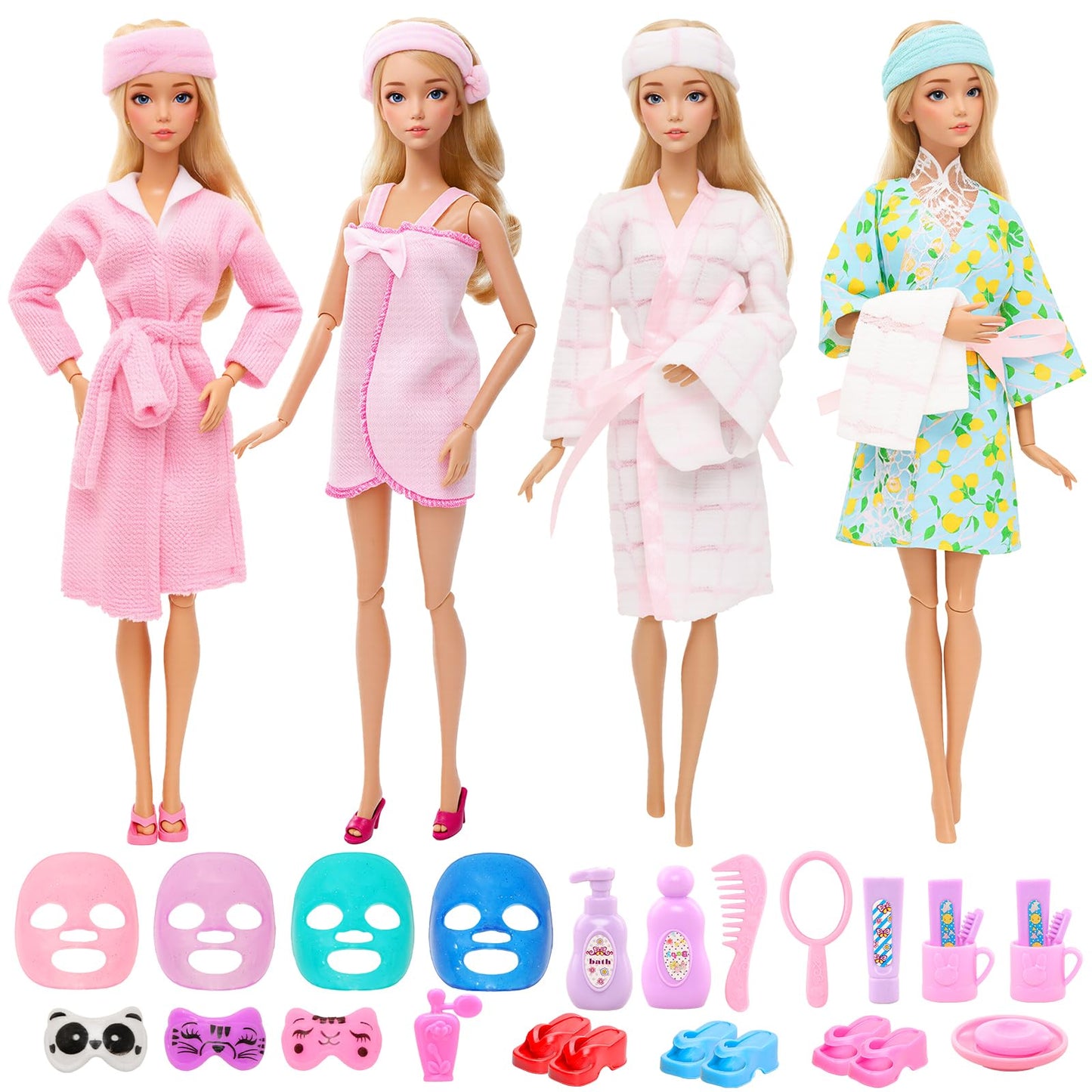 HONLAELLA 27-Piece Doll Sleeping Clothes & Accessories for 11.5-inch Dolls – Pajamas, Bathrobes, Towels, Slippers