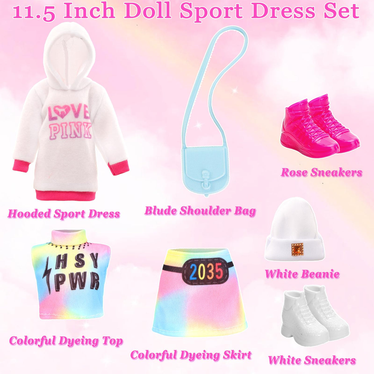 HONLAELLA 24 Pcs Doll Clothes & Accessories Set for 11.5-Inch Dolls – Sport & Street Style