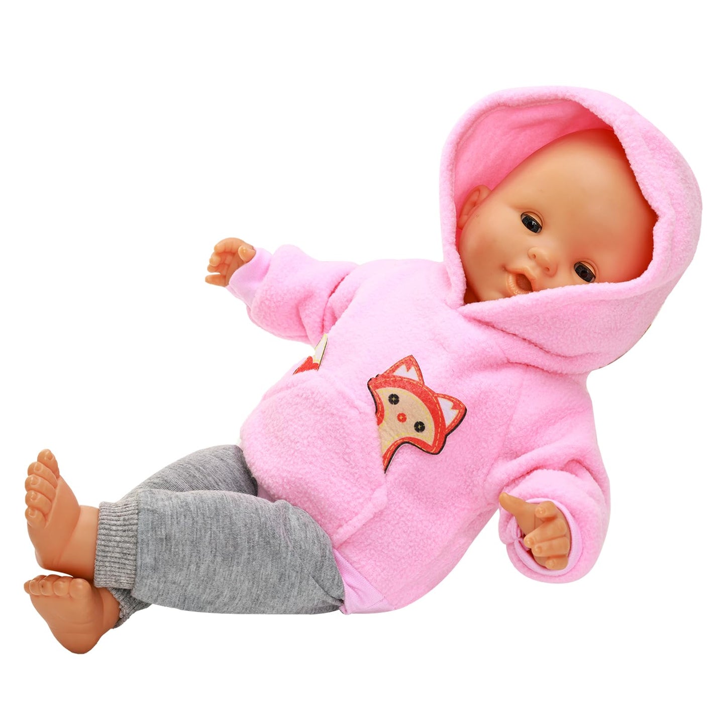 HONLAELLA 2-Piece Baby Doll Outfit for 14-16 Inch Dolls – Pink Fox Hoodie & Grey Sweatpants