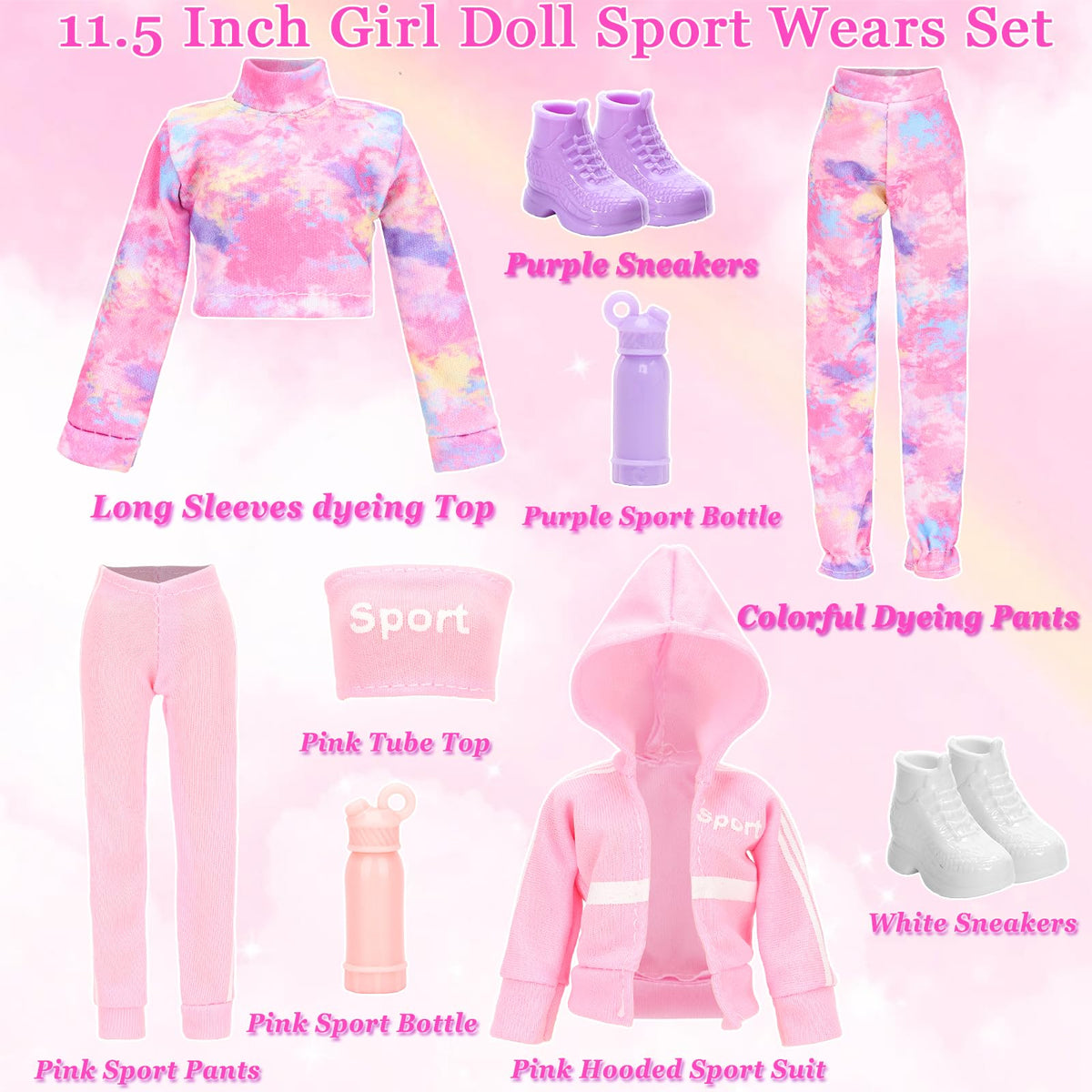 HONLAELLA 24 Pcs Doll Clothes & Accessories Set for 11.5-Inch Dolls – Sport & Street Style