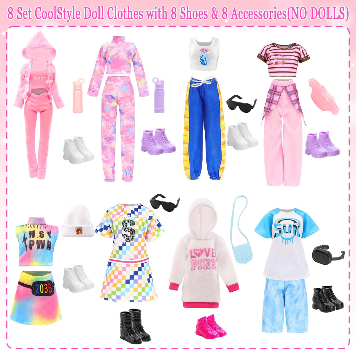 HONLAELLA 24 Pcs Doll Clothes & Accessories Set for 11.5-Inch Dolls – Sport & Street Style
