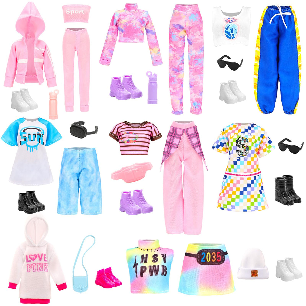 HONLAELLA 24 Pcs Doll Clothes & Accessories Set for 11.5-Inch Dolls – Sport & Street Style