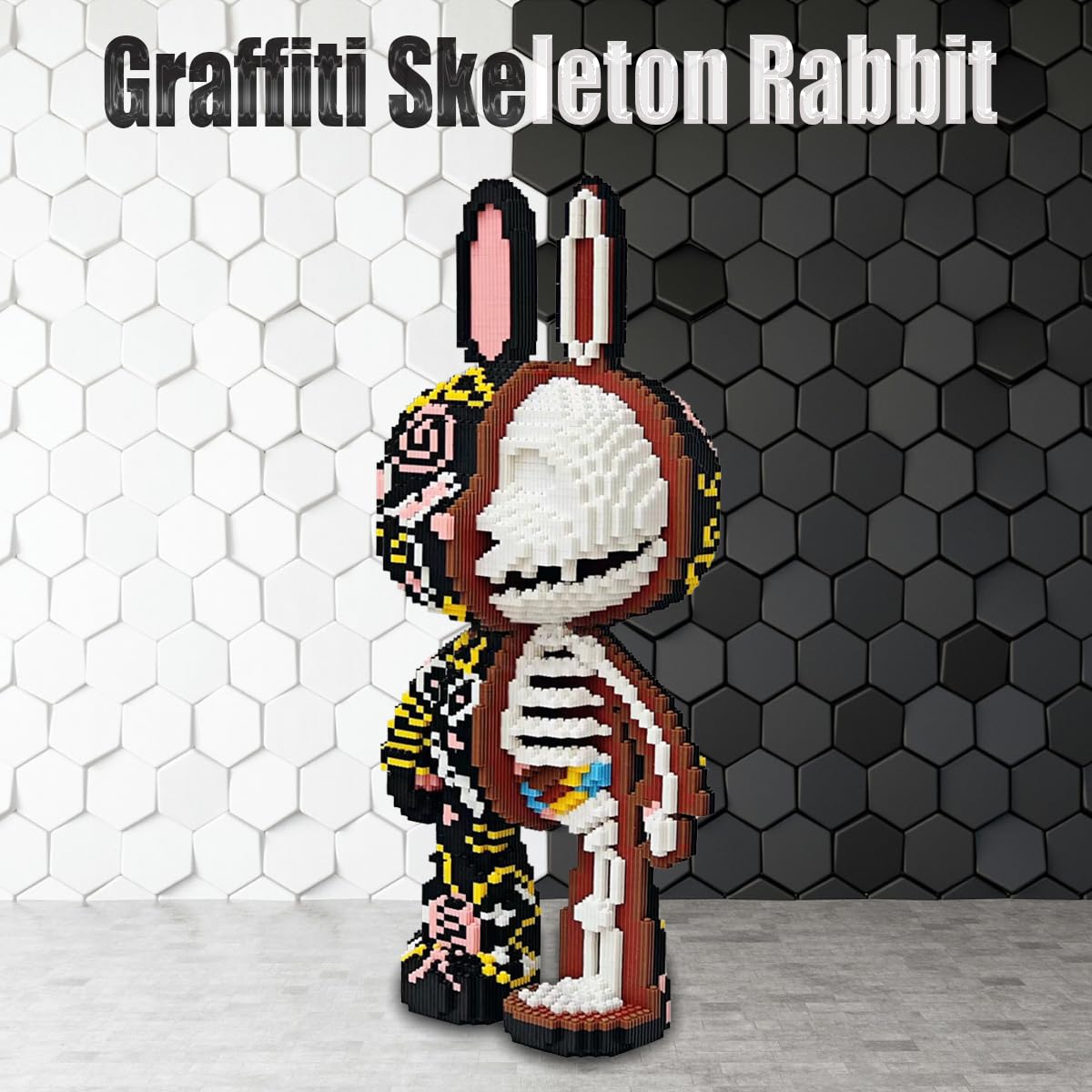 HONLANCH Animal Graffiti Skeleton Rabbit Micro Building Blocks Set — 8000 Pcs, 55cm High, Gift for Adults & Kids