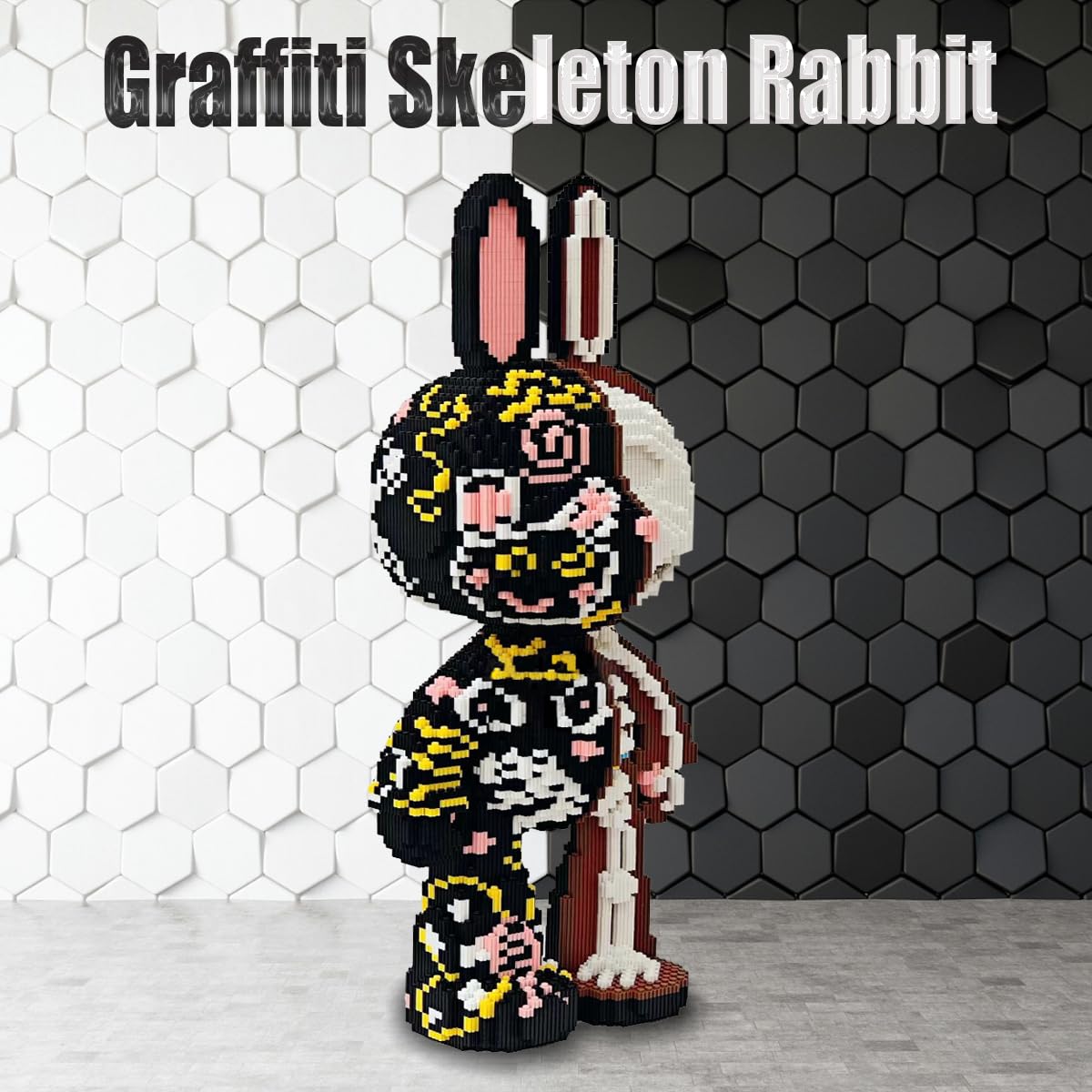 HONLANCH Animal Graffiti Skeleton Rabbit Micro Building Blocks Set — 8000 Pcs, 55cm High, Gift for Adults & Kids