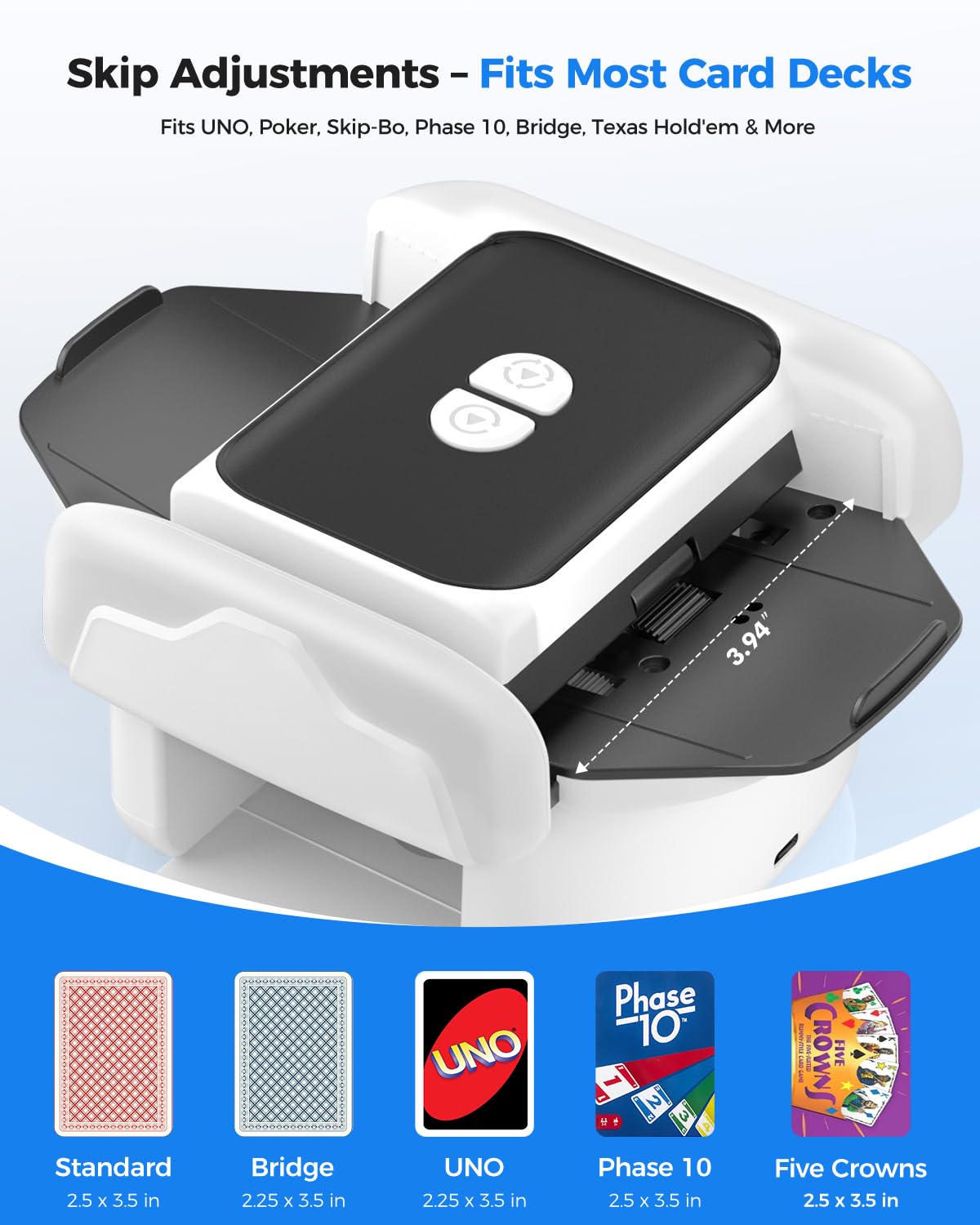 Honlunu Automatic Card Shuffler for 1-2 Decks | One-Click Shuffle, Manual Mode, USB-C Rechargeable