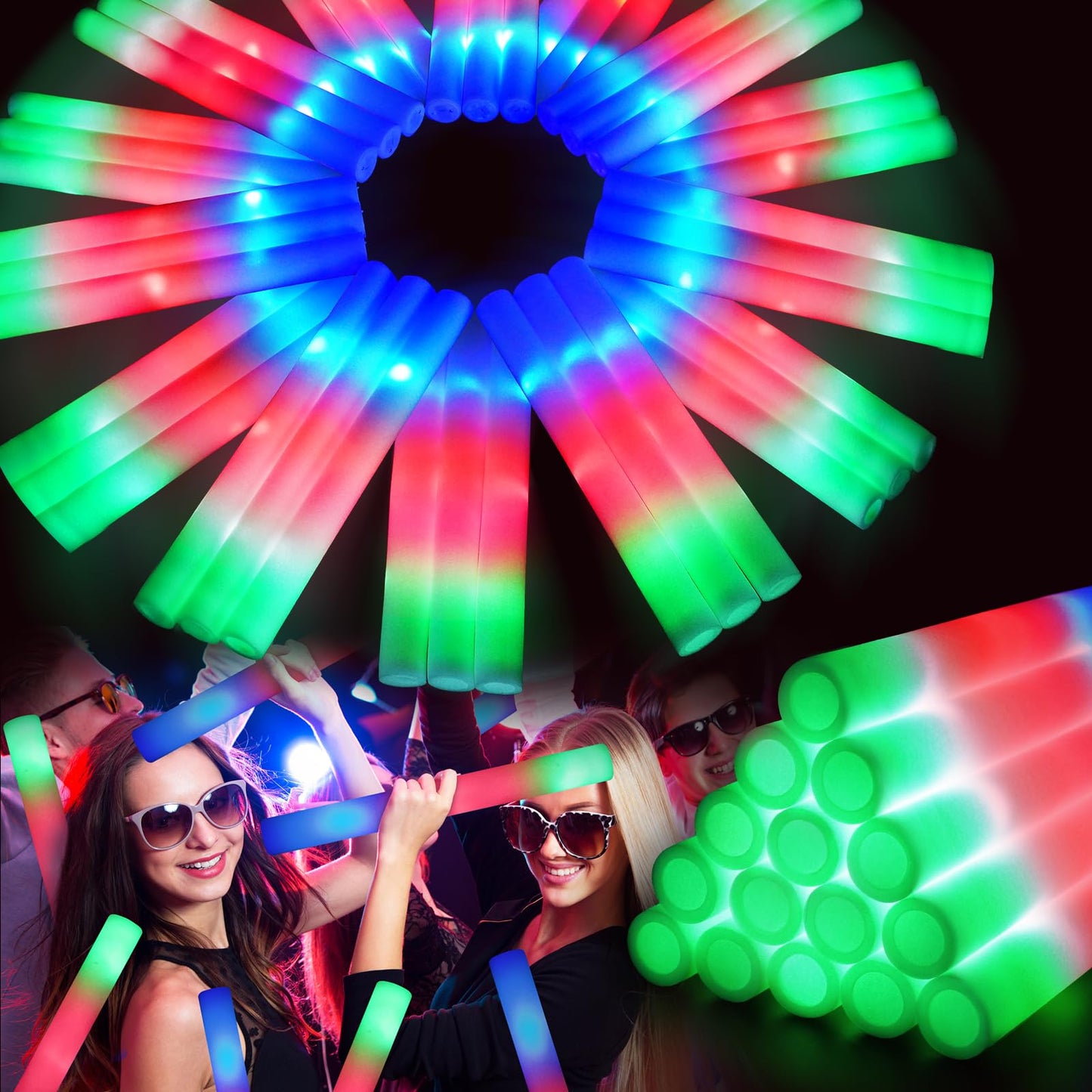 HONLYNE 120 PCS Foam Glow Sticks with 3 Modes – LED Light Sticks for Weddings, Parties & Raves