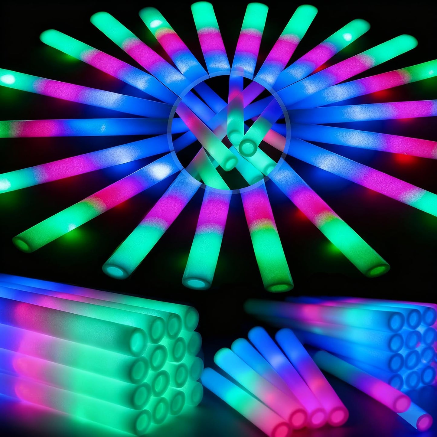 HONLYNE 44 PCS Foam Glow Sticks – 3 Modes LED Light Up Party Pack