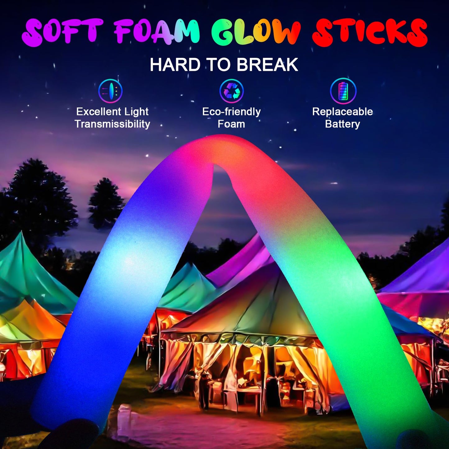 HONLYNE 120 PCS Foam Glow Sticks with 3 Modes – LED Light Sticks for Weddings, Parties & Raves