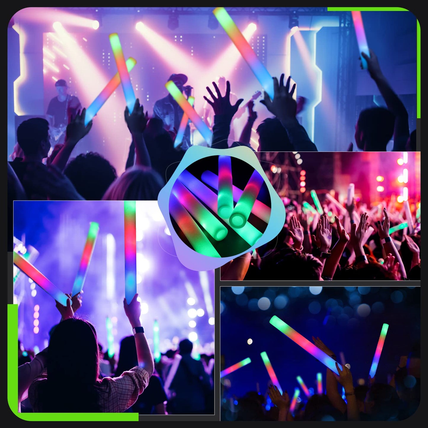 HONLYNE 120 PCS Foam Glow Sticks with 3 Modes – LED Light Sticks for Weddings, Parties & Raves
