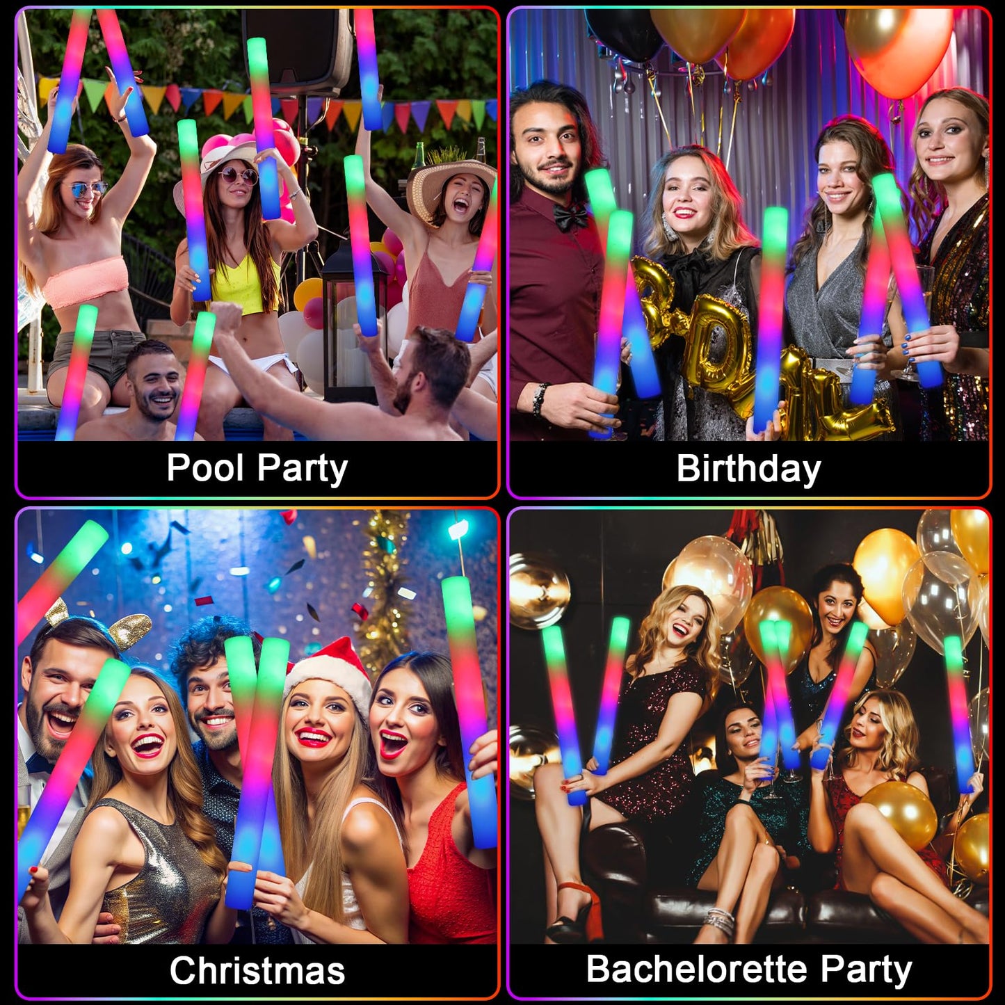 HONLYNE 120 PCS Foam Glow Sticks with 3 Modes – LED Light Sticks for Weddings, Parties & Raves