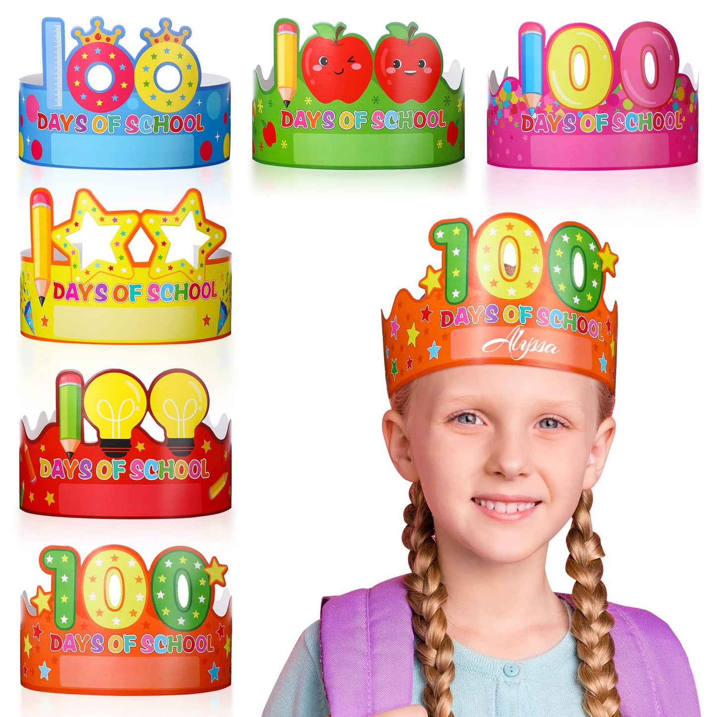 Honoson 30-Pack 100th Day of School Crowns – 6 Styles Classroom Hats