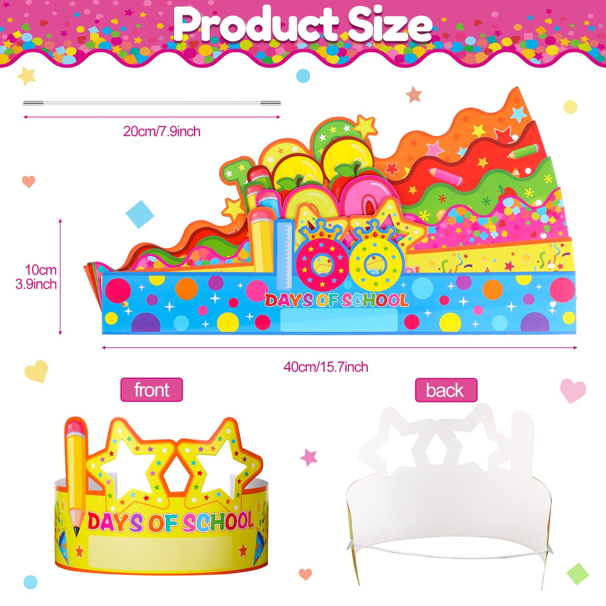 Honoson 30-Pack 100th Day of School Crowns – 6 Styles Classroom Hats