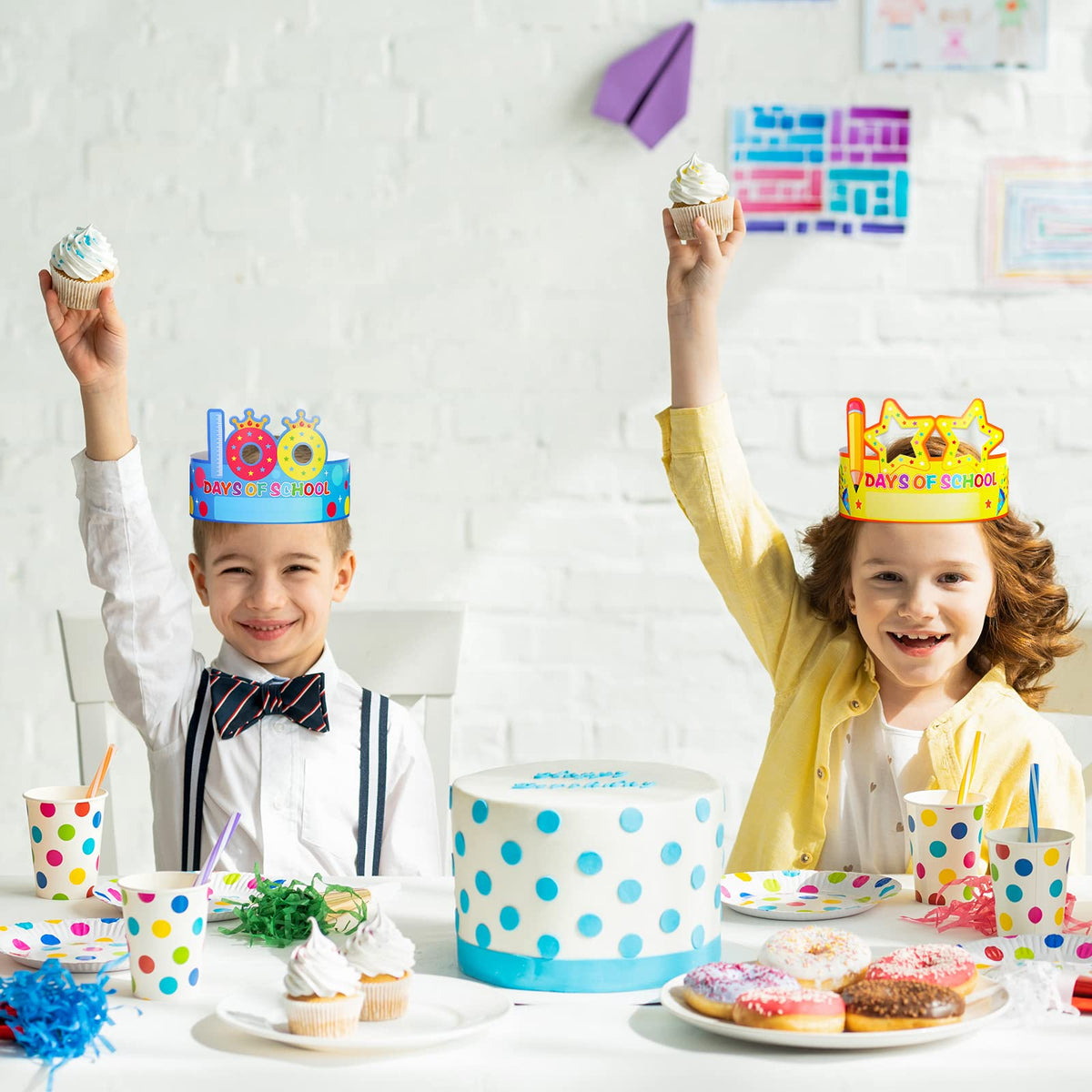 Honoson 30-Pack 100th Day of School Crowns – 6 Styles Classroom Hats