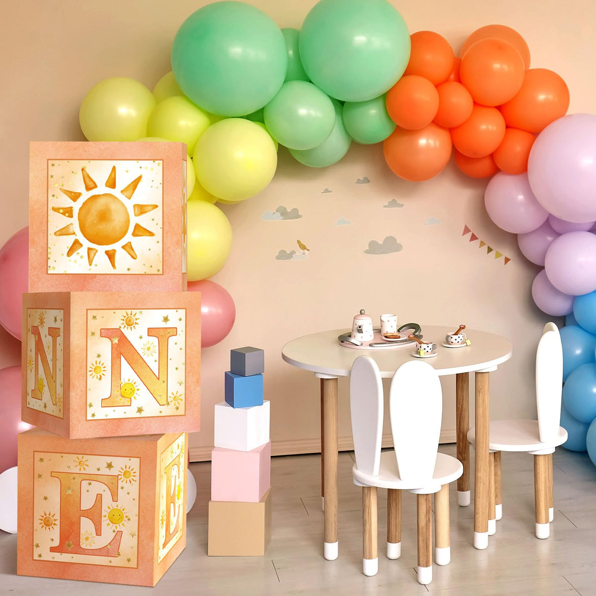 Honoson 3 Pcs Balloon Boxes with ONE Letters – First Birthday Party Decor, DIY Cake Smash Backdrop