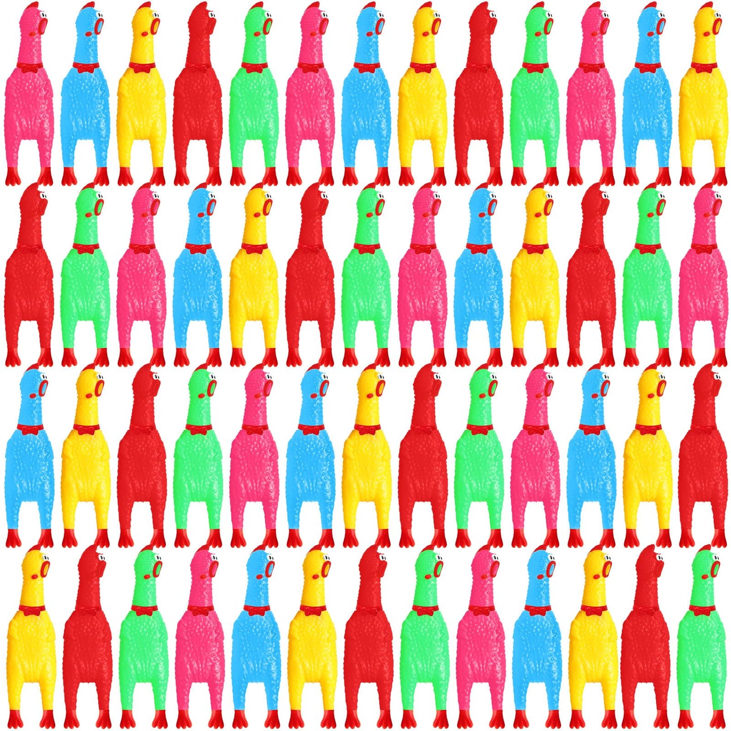 Honoson 50 Pcs Rubber Chickens Squeak Toy Bulk for Dogs – 6.3 Inch, Multi Colors